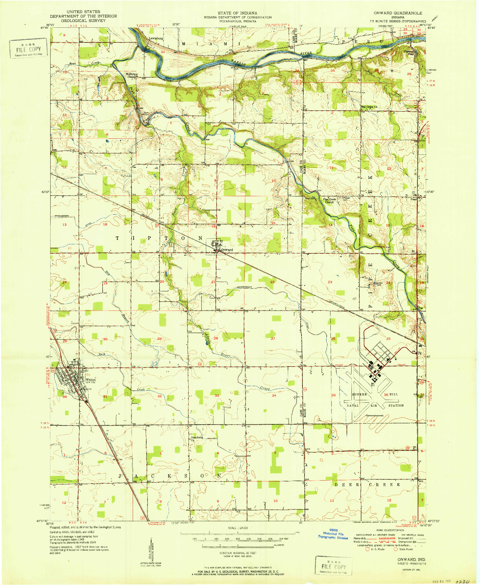 USGS 1:24000-SCALE QUADRANGLE FOR ONWARD, IN 1951