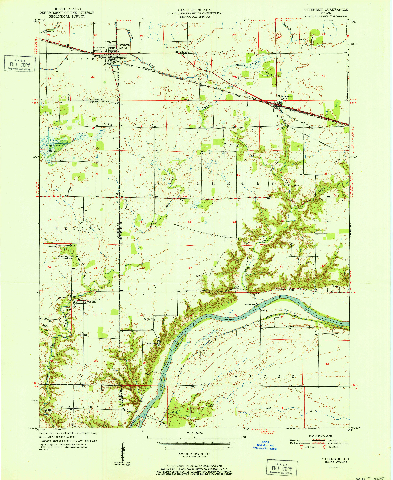 USGS 1:24000-SCALE QUADRANGLE FOR OTTERBEIN, IN 1951