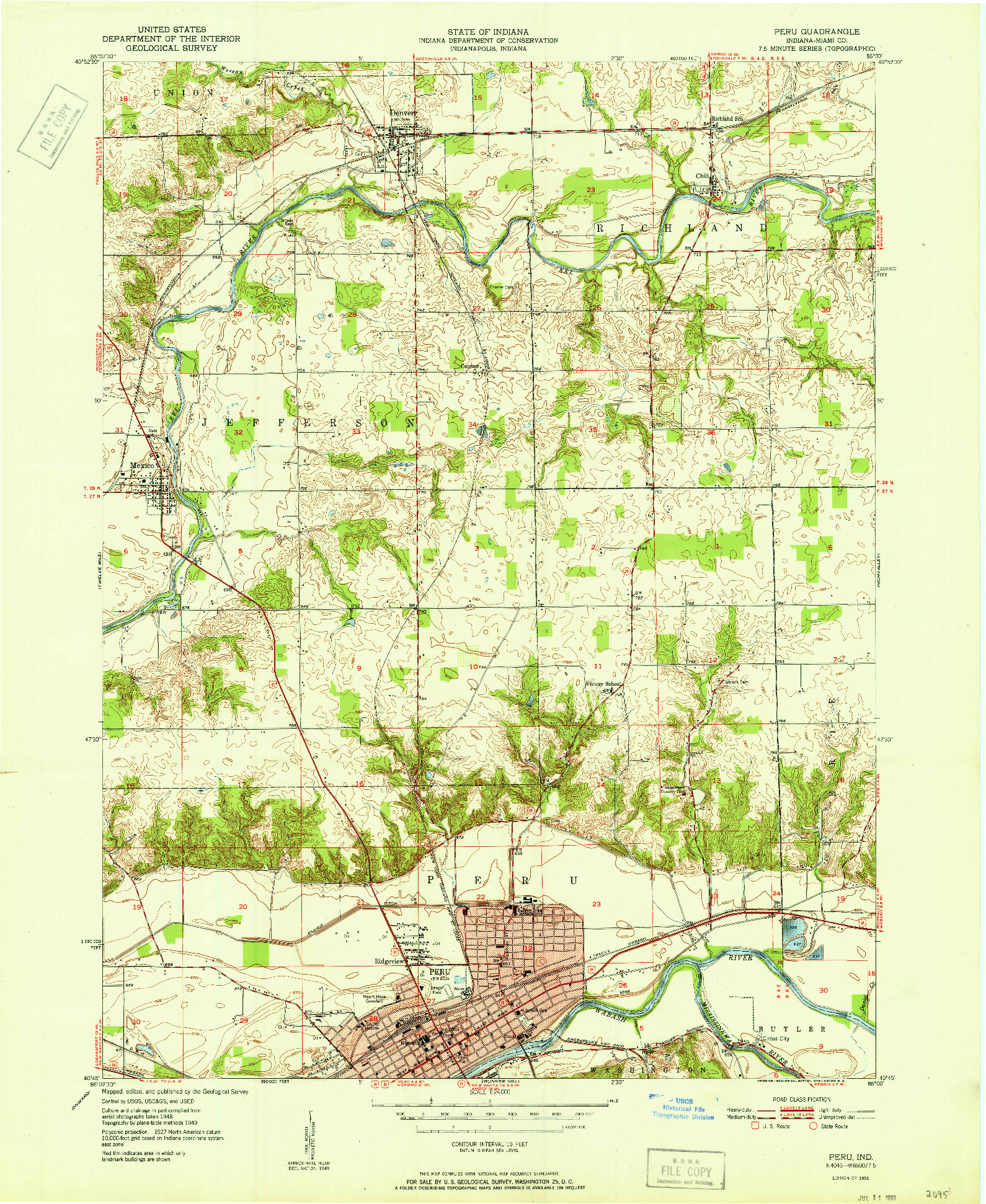 USGS 1:24000-SCALE QUADRANGLE FOR PERU, IN 1951