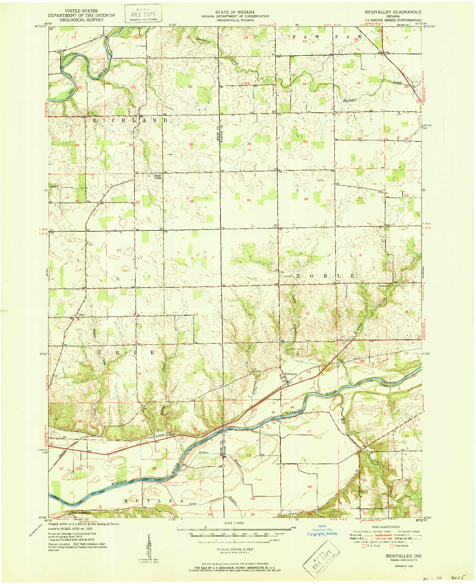 USGS 1:24000-SCALE QUADRANGLE FOR RICHVALLEY, IN 1951