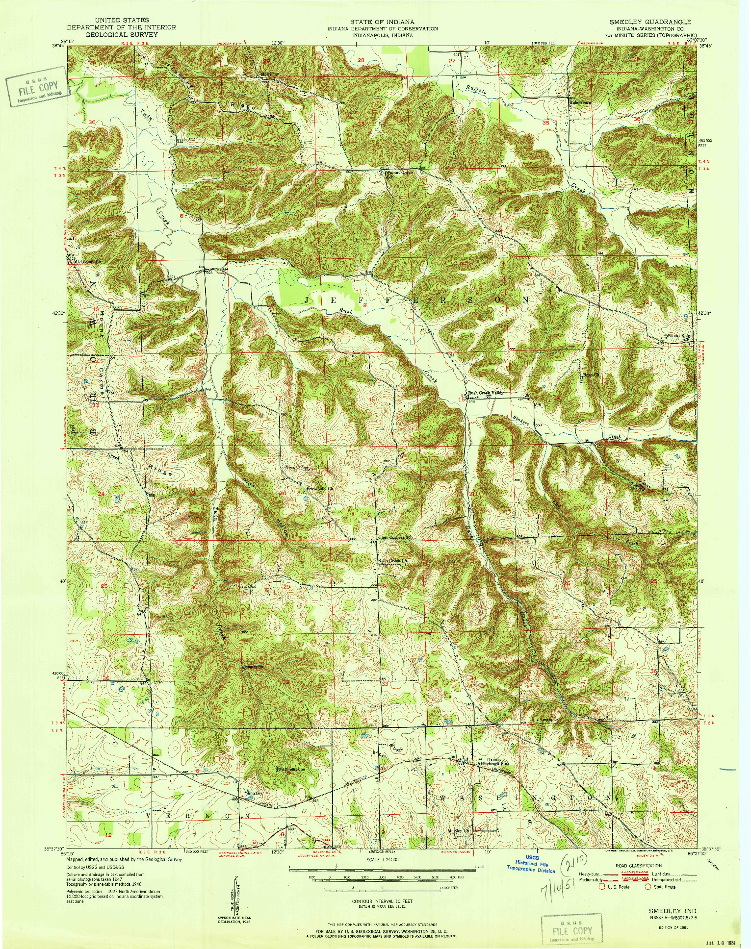 USGS 1:24000-SCALE QUADRANGLE FOR SMEDLEY, IN 1951
