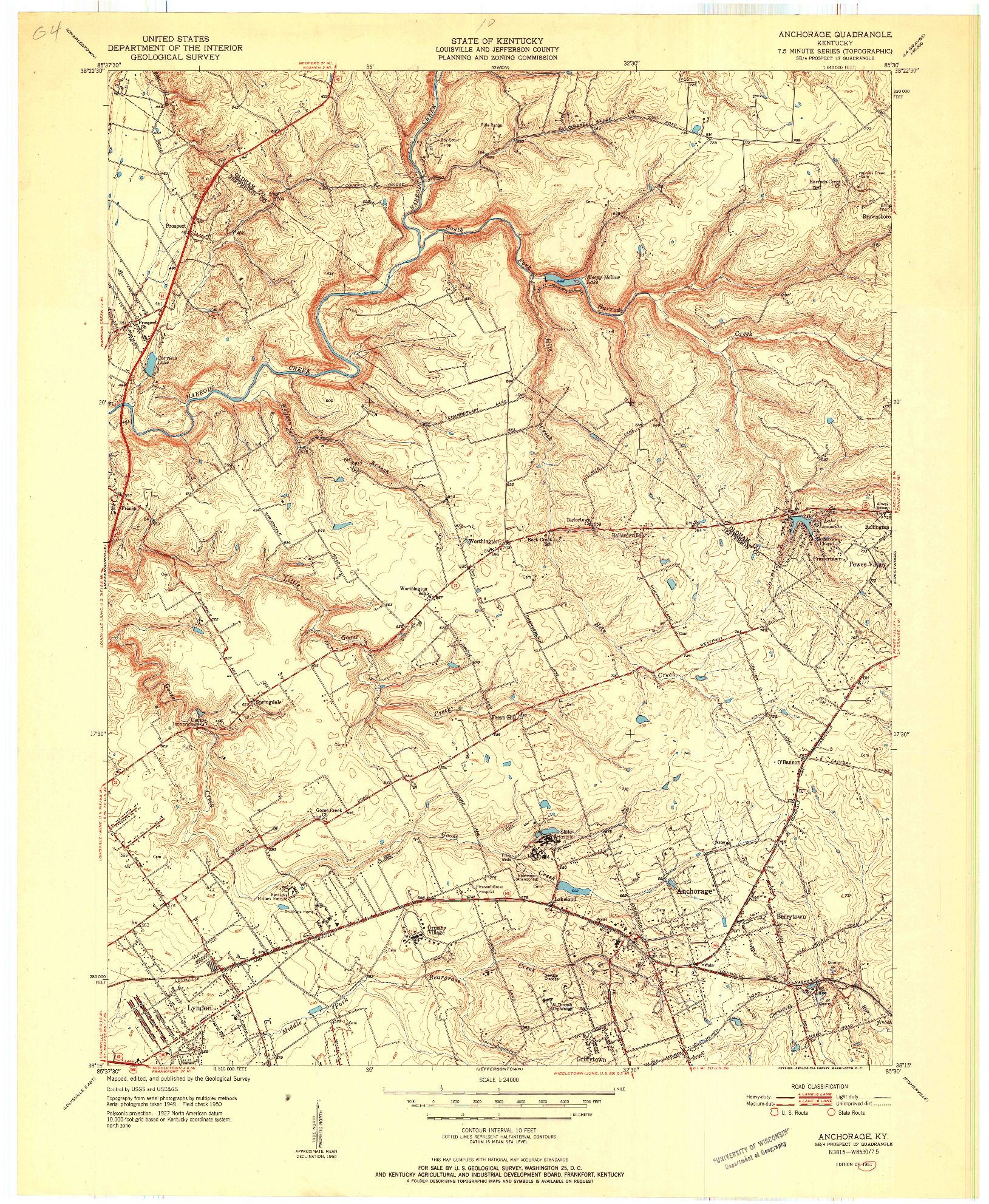 USGS 1:24000-SCALE QUADRANGLE FOR ANCHORAGE, KY 1951