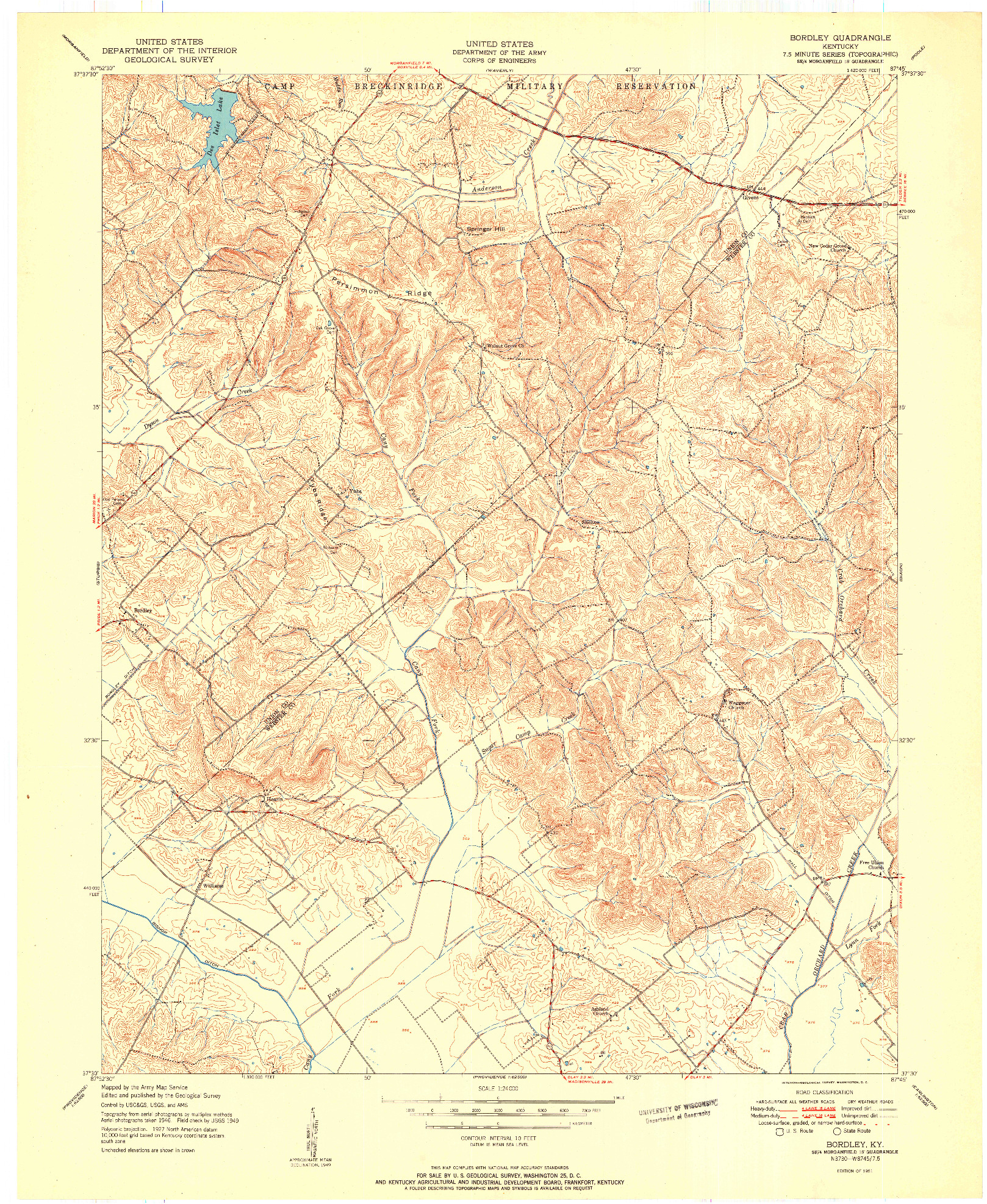 USGS 1:24000-SCALE QUADRANGLE FOR BORDLEY, KY 1951