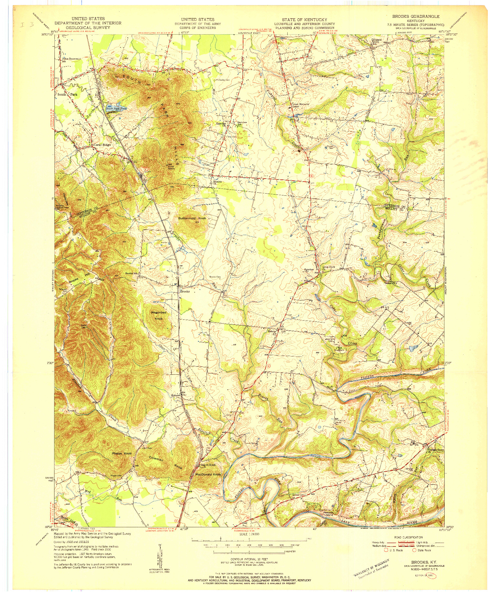 USGS 1:24000-SCALE QUADRANGLE FOR BROOKS, KY 1951