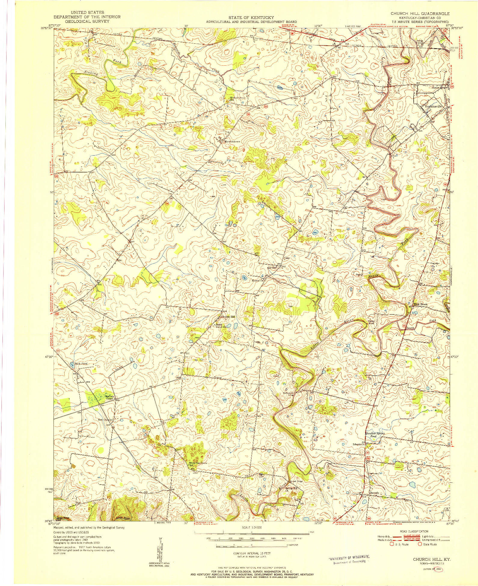 USGS 1:24000-SCALE QUADRANGLE FOR CHURCH HILL, KY 1951