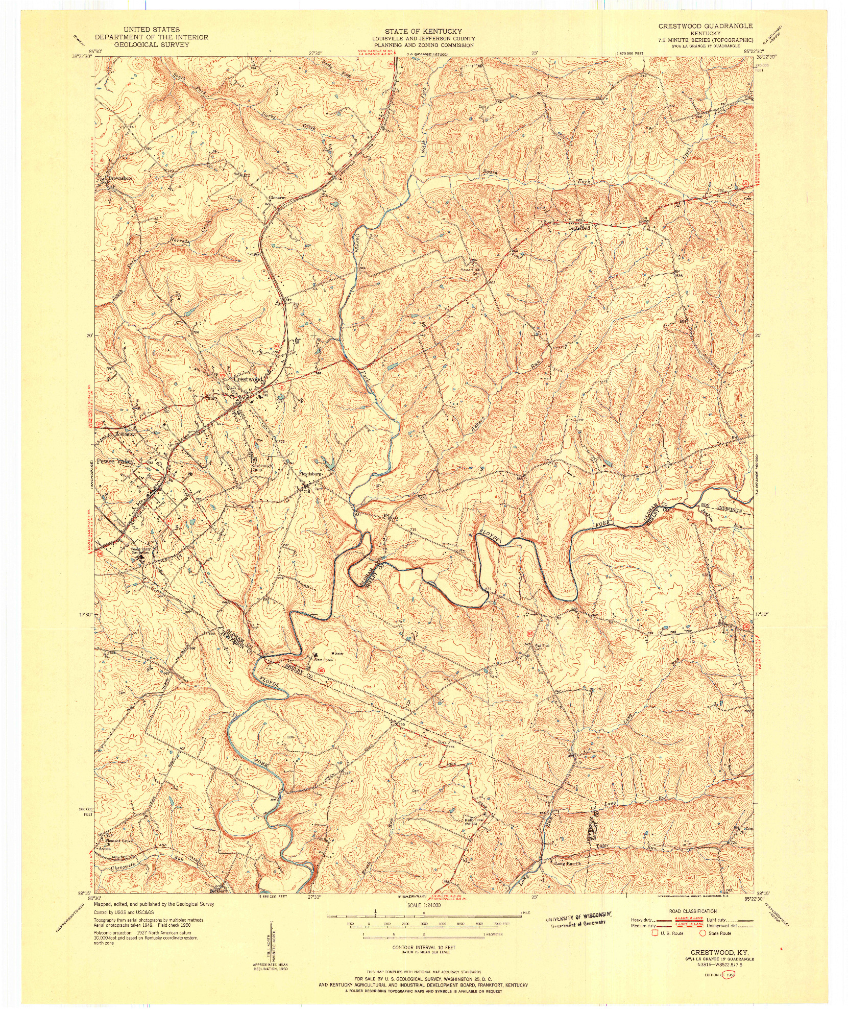USGS 1:24000-SCALE QUADRANGLE FOR CRESTWOOD, KY 1951