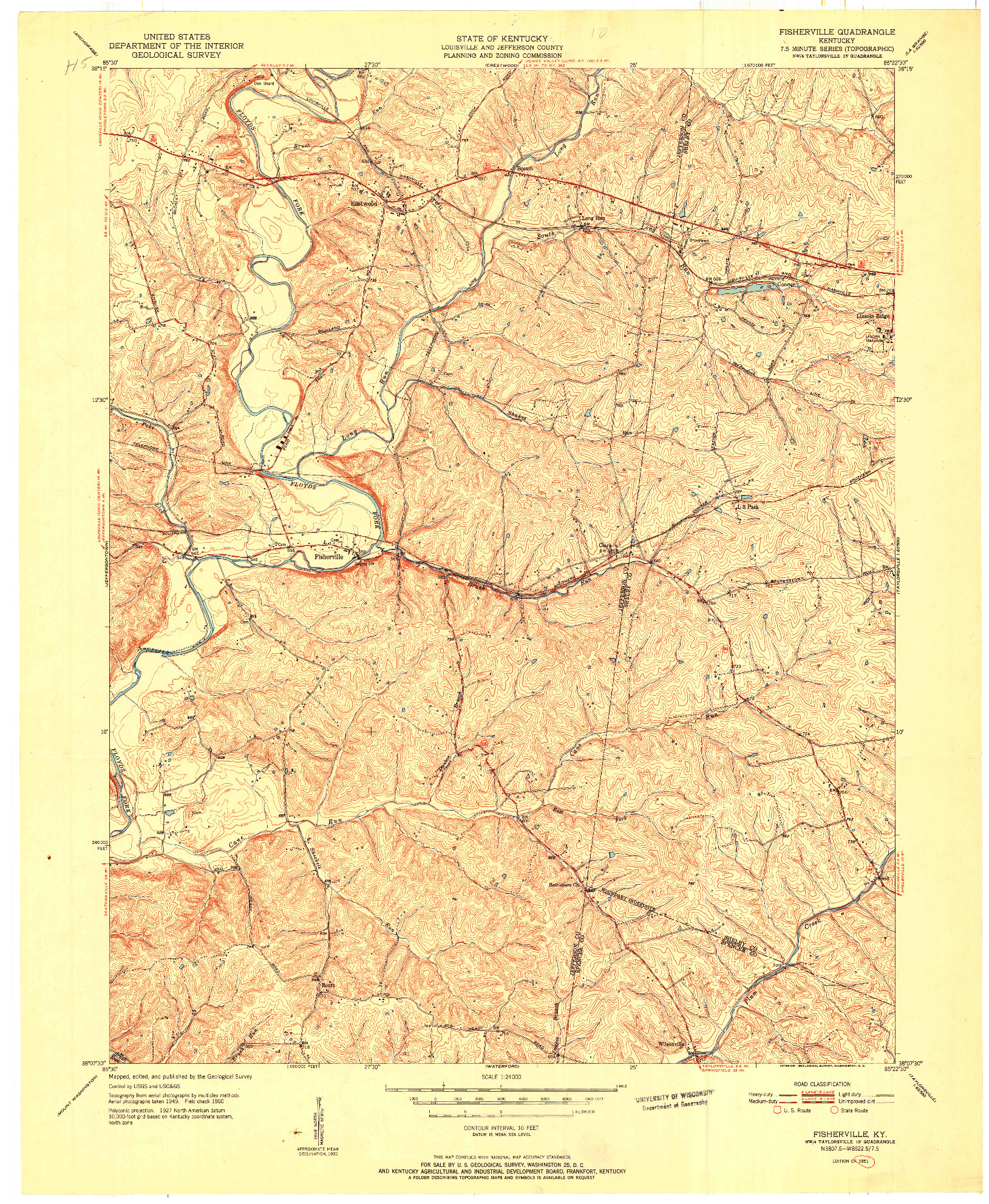 USGS 1:24000-SCALE QUADRANGLE FOR FISHERVILLE, KY 1951