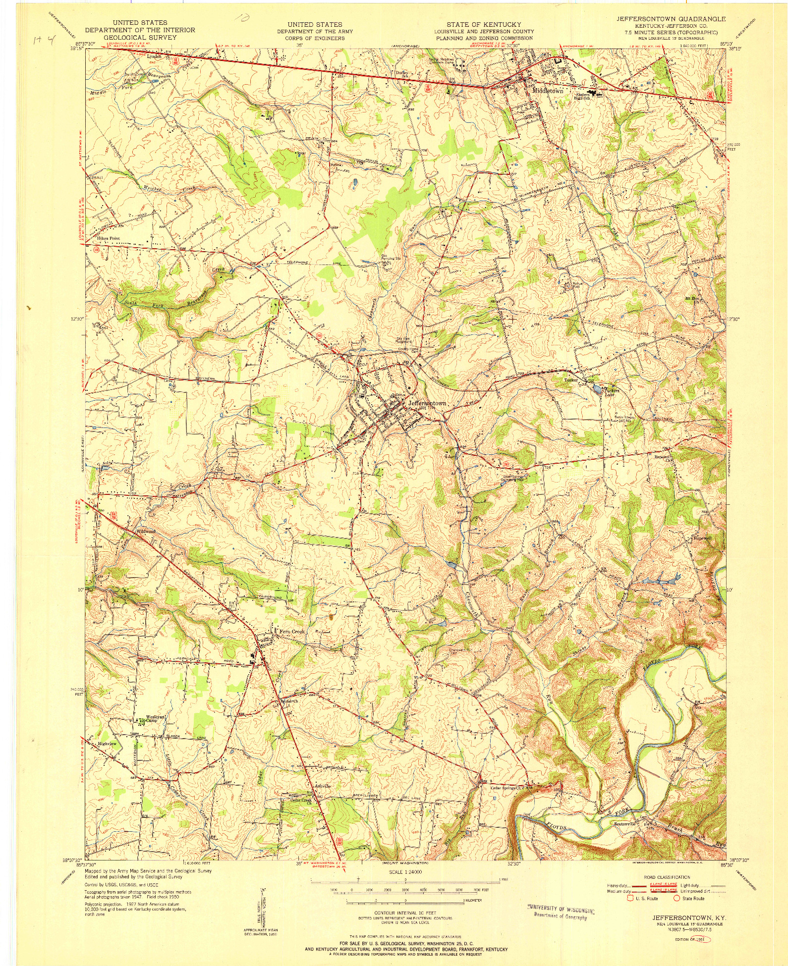USGS 1:24000-SCALE QUADRANGLE FOR JEFFERSONTOWN, KY 1951