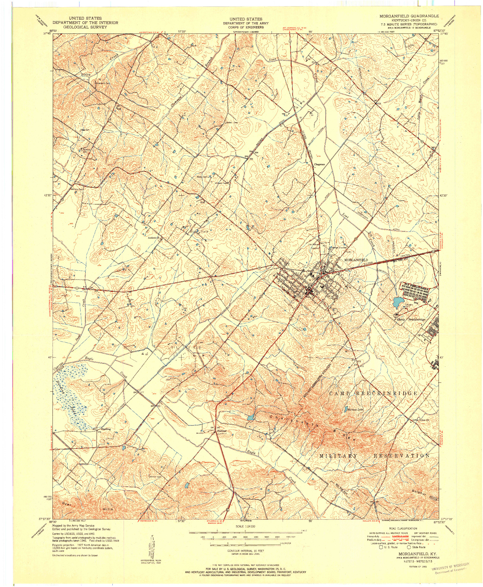 USGS 1:24000-SCALE QUADRANGLE FOR MORGANFIELD, KY 1951