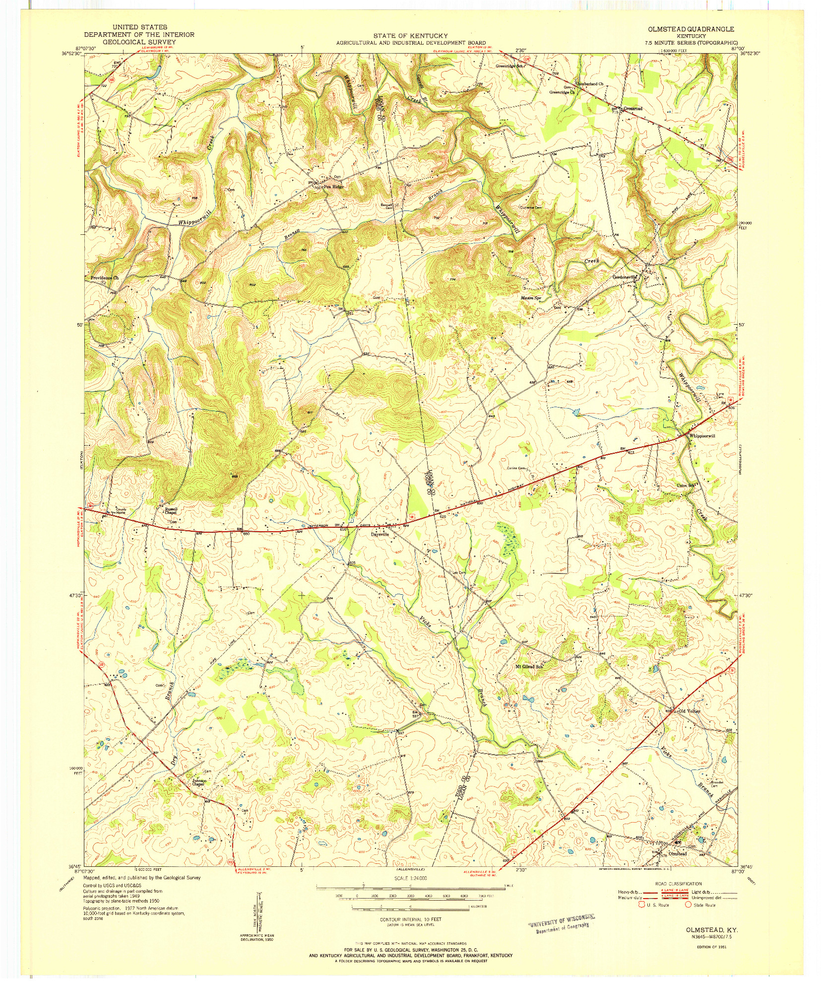 USGS 1:24000-SCALE QUADRANGLE FOR OLMSTEAD, KY 1951