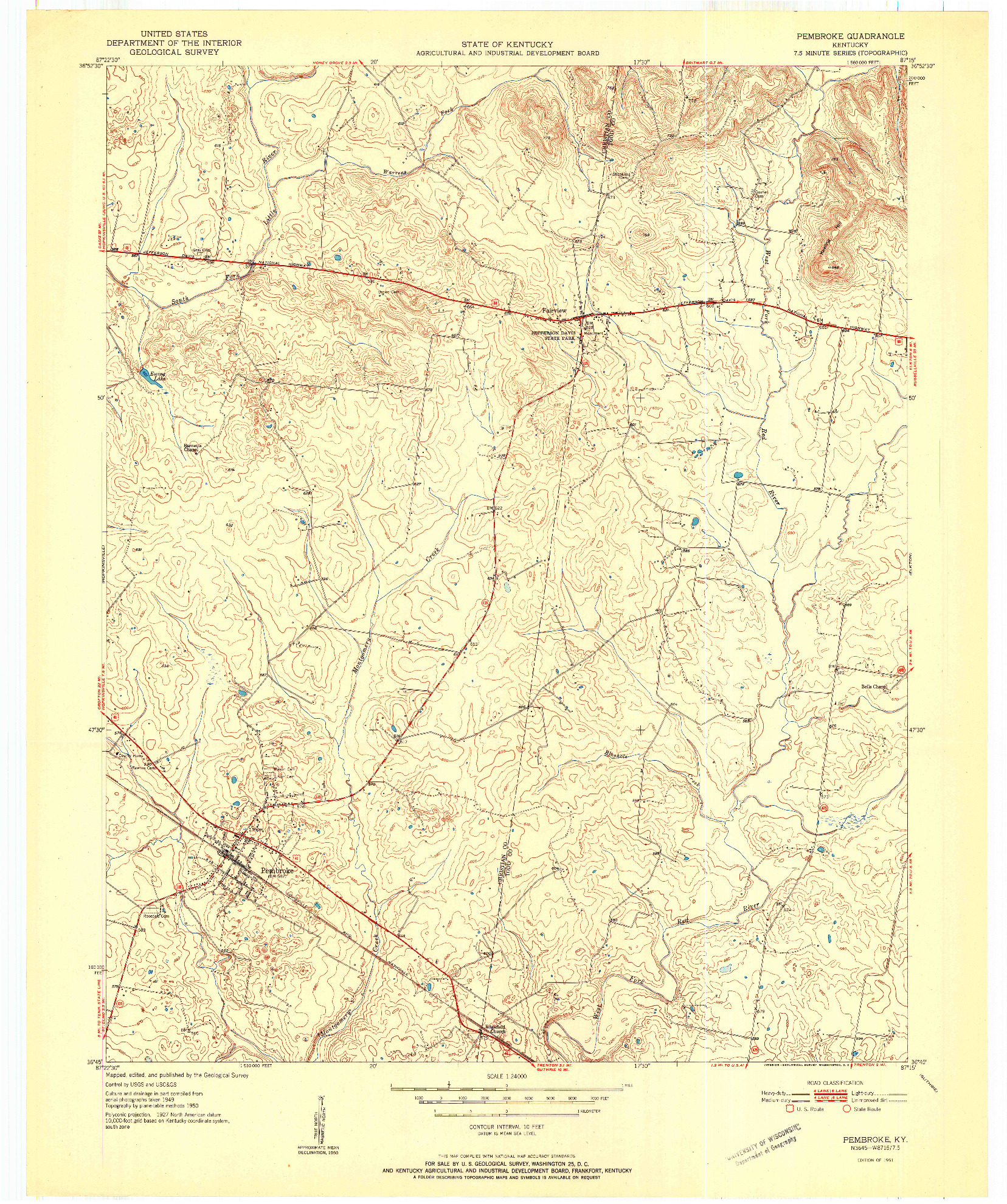 USGS 1:24000-SCALE QUADRANGLE FOR PEMBROKE, KY 1951