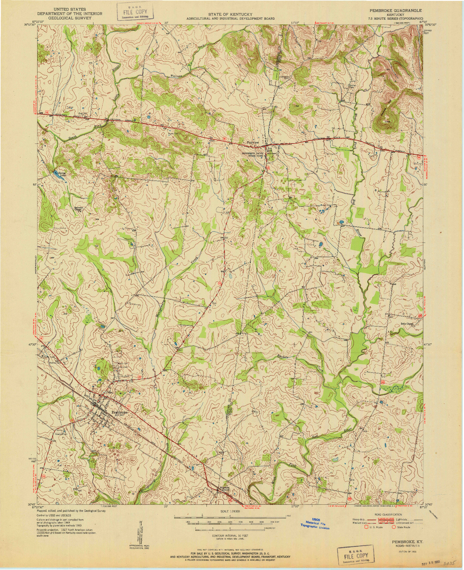 USGS 1:24000-SCALE QUADRANGLE FOR PEMBROKE, KY 1951