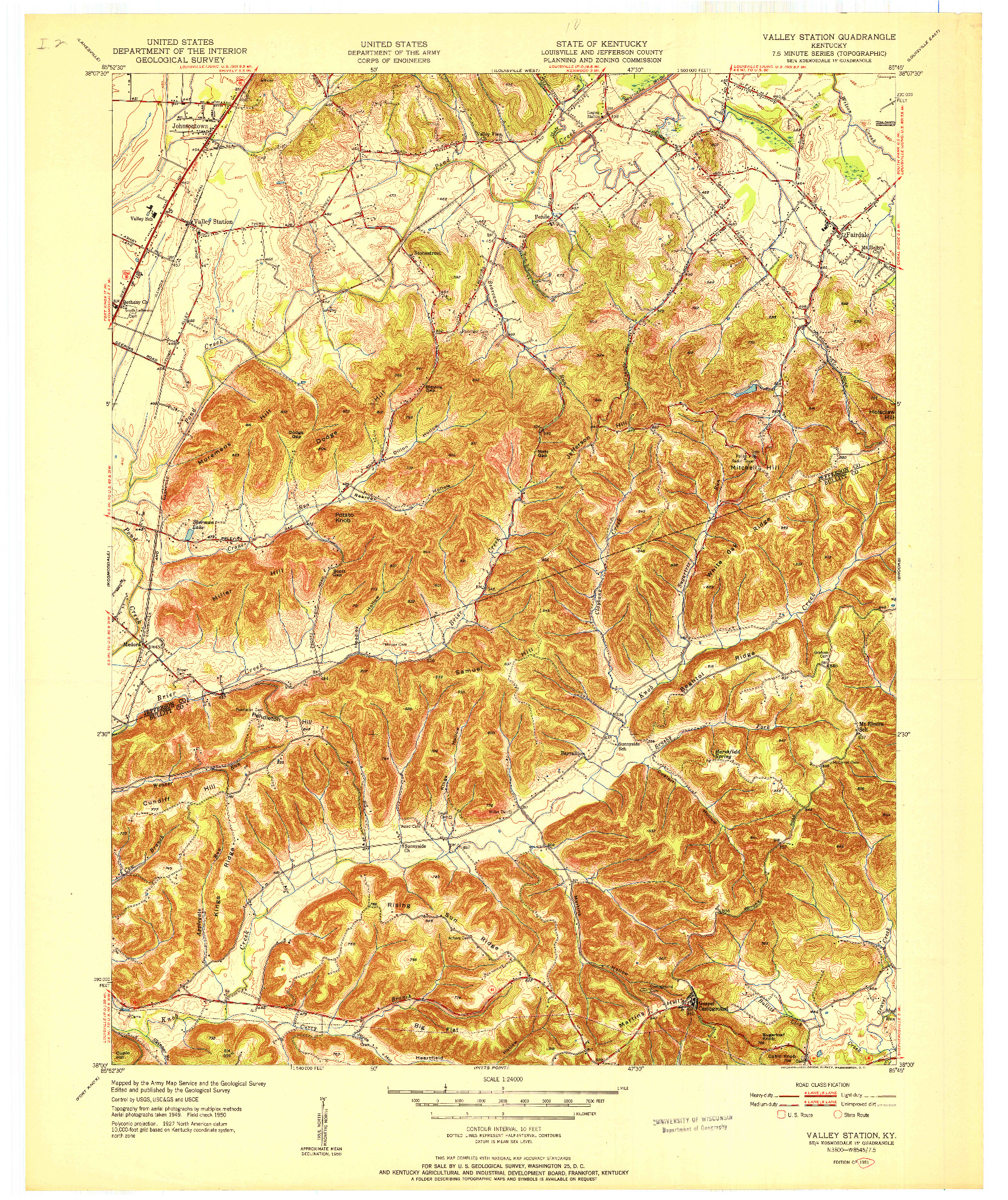 USGS 1:24000-SCALE QUADRANGLE FOR VALLEY STATION, KY 1951