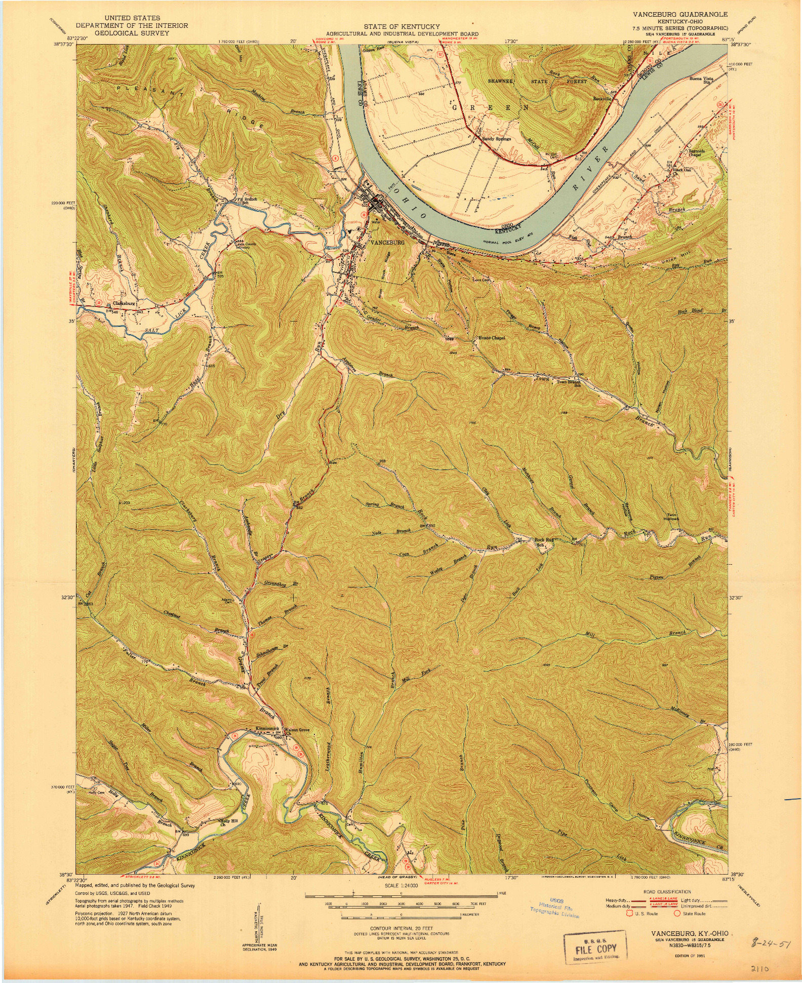 USGS 1:24000-SCALE QUADRANGLE FOR VANCEBURG, KY 1951