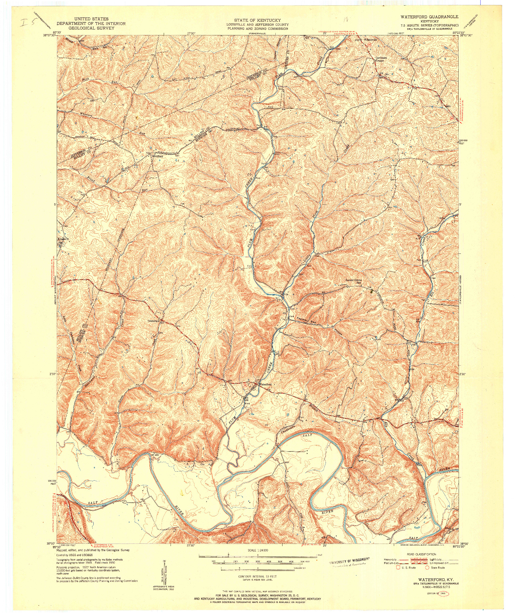 USGS 1:24000-SCALE QUADRANGLE FOR WATERFORD, KY 1951