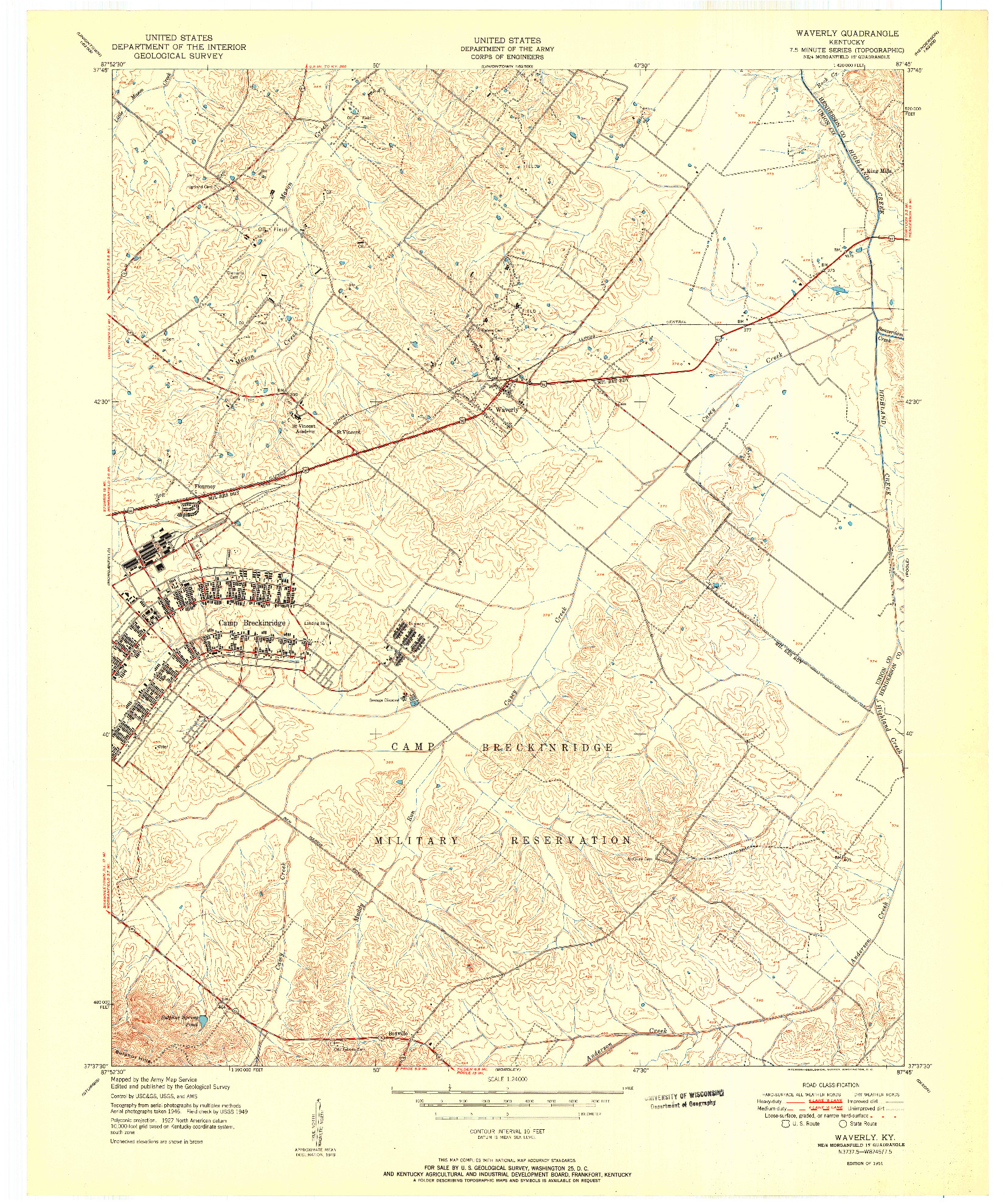 USGS 1:24000-SCALE QUADRANGLE FOR WAVERLY, KY 1951