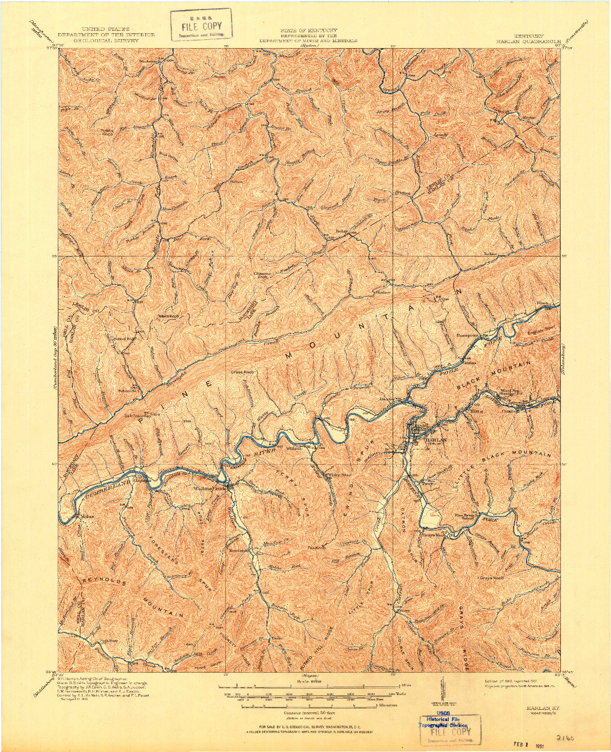 USGS 1:62500-SCALE QUADRANGLE FOR HARLAN, KY 1919