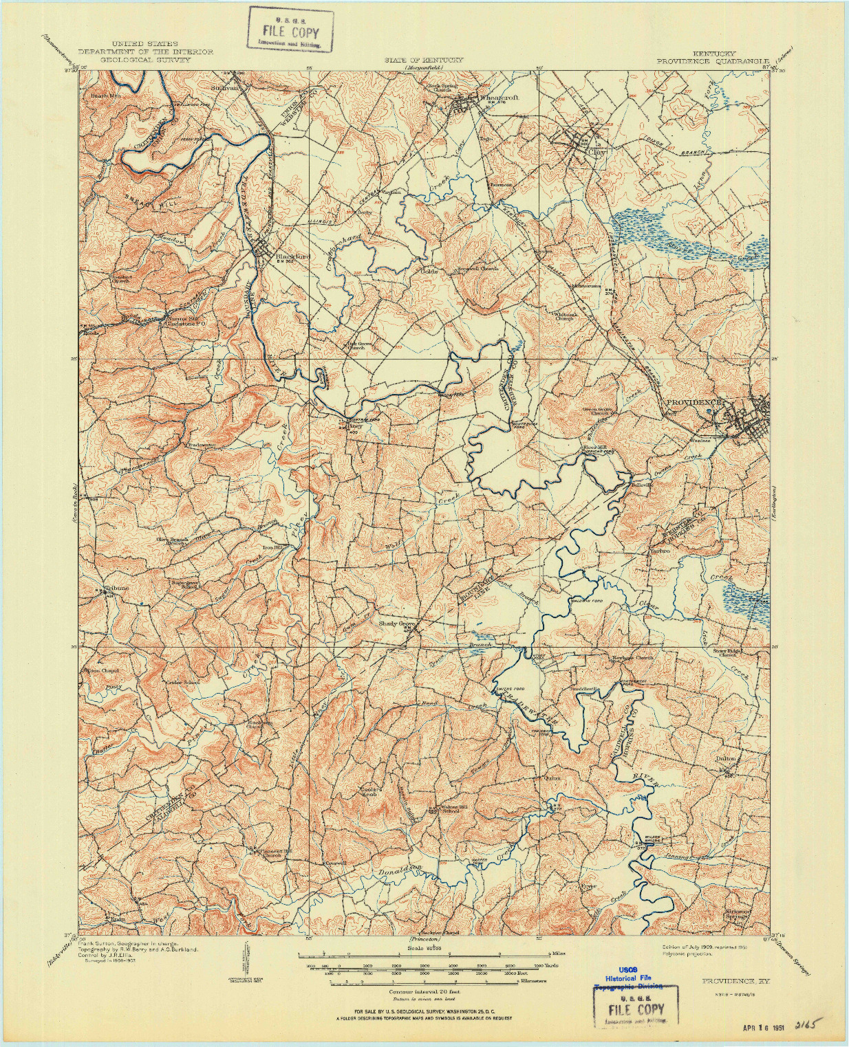 USGS 1:62500-SCALE QUADRANGLE FOR PROVIDENCE, KY 1909