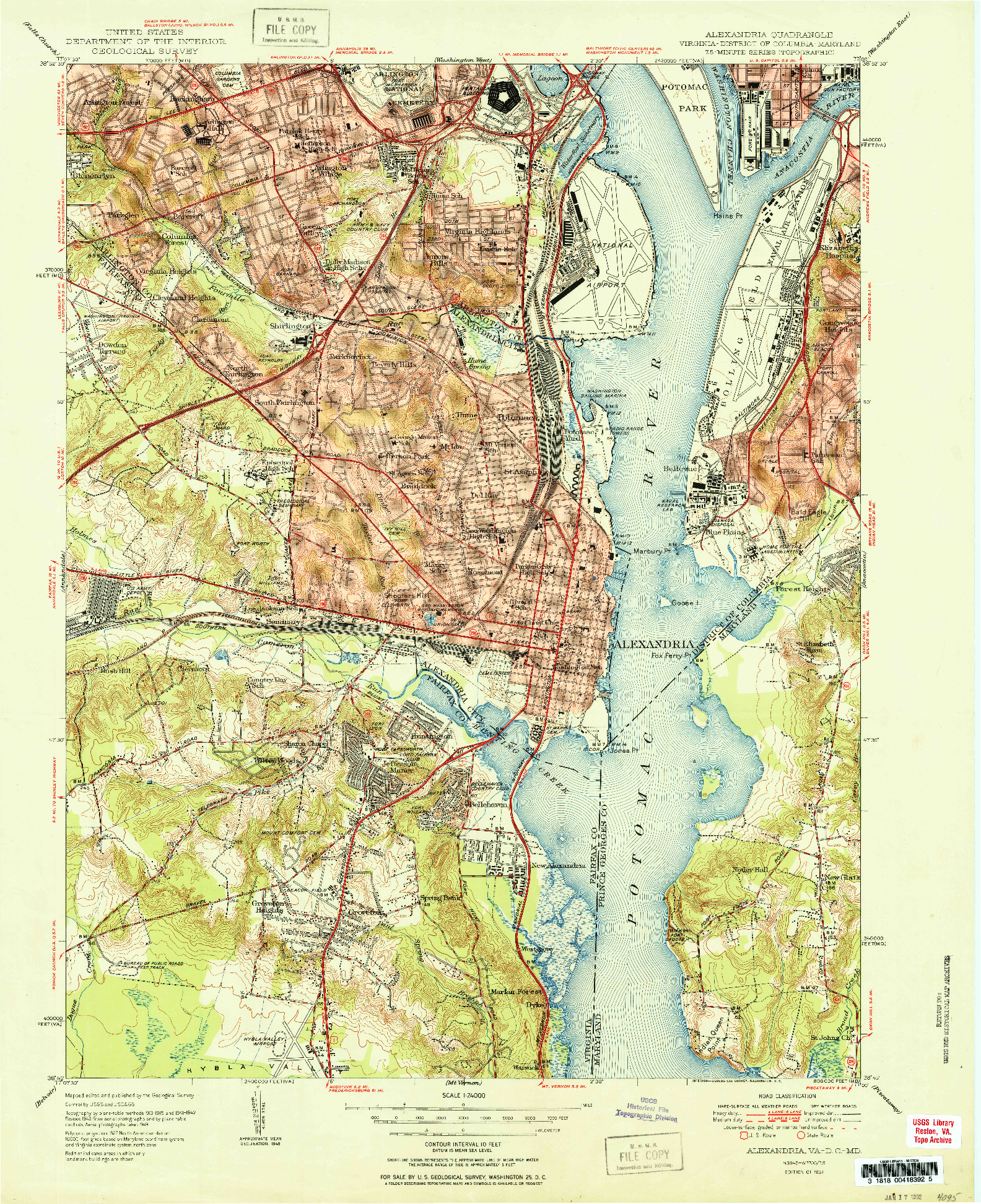USGS 1:24000-SCALE QUADRANGLE FOR ALEXANDRIA, VA 1951
