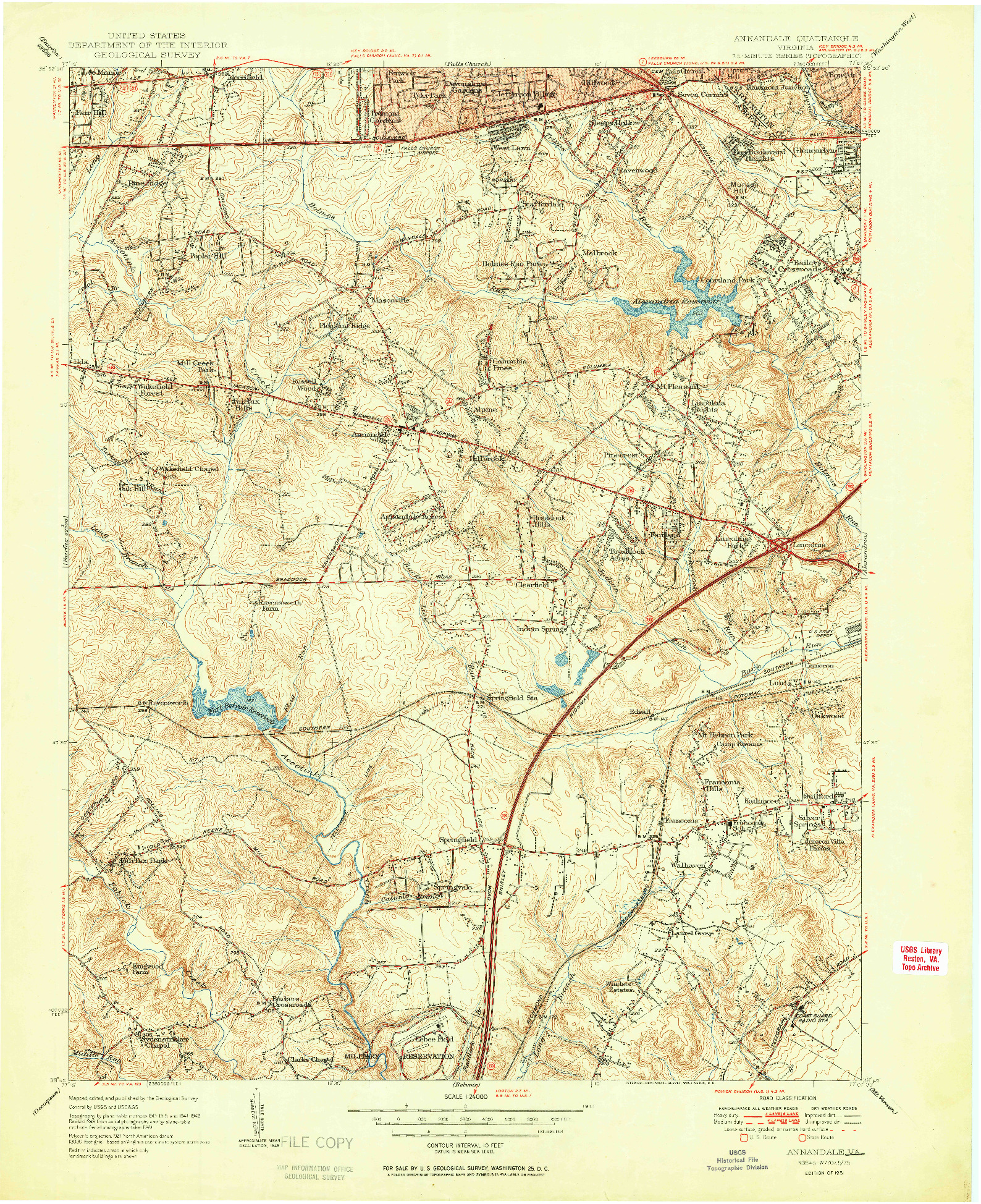 USGS 1:24000-SCALE QUADRANGLE FOR ANNANDALE, VA 1951