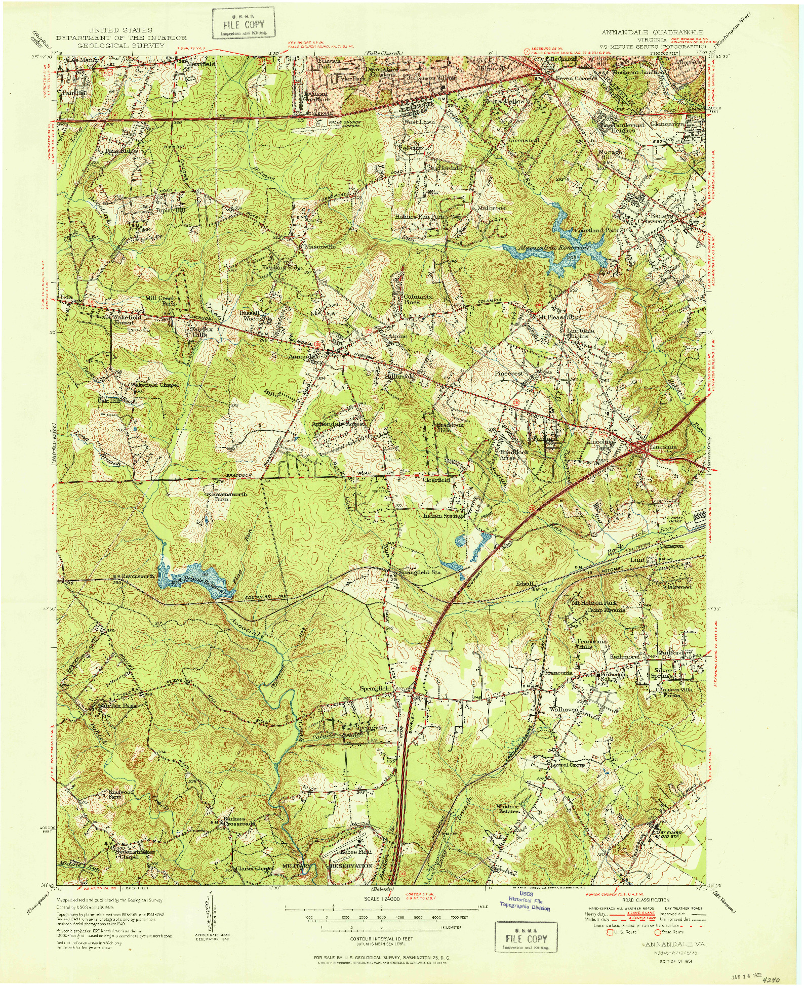 USGS 1:24000-SCALE QUADRANGLE FOR ANNANDALE, VA 1951