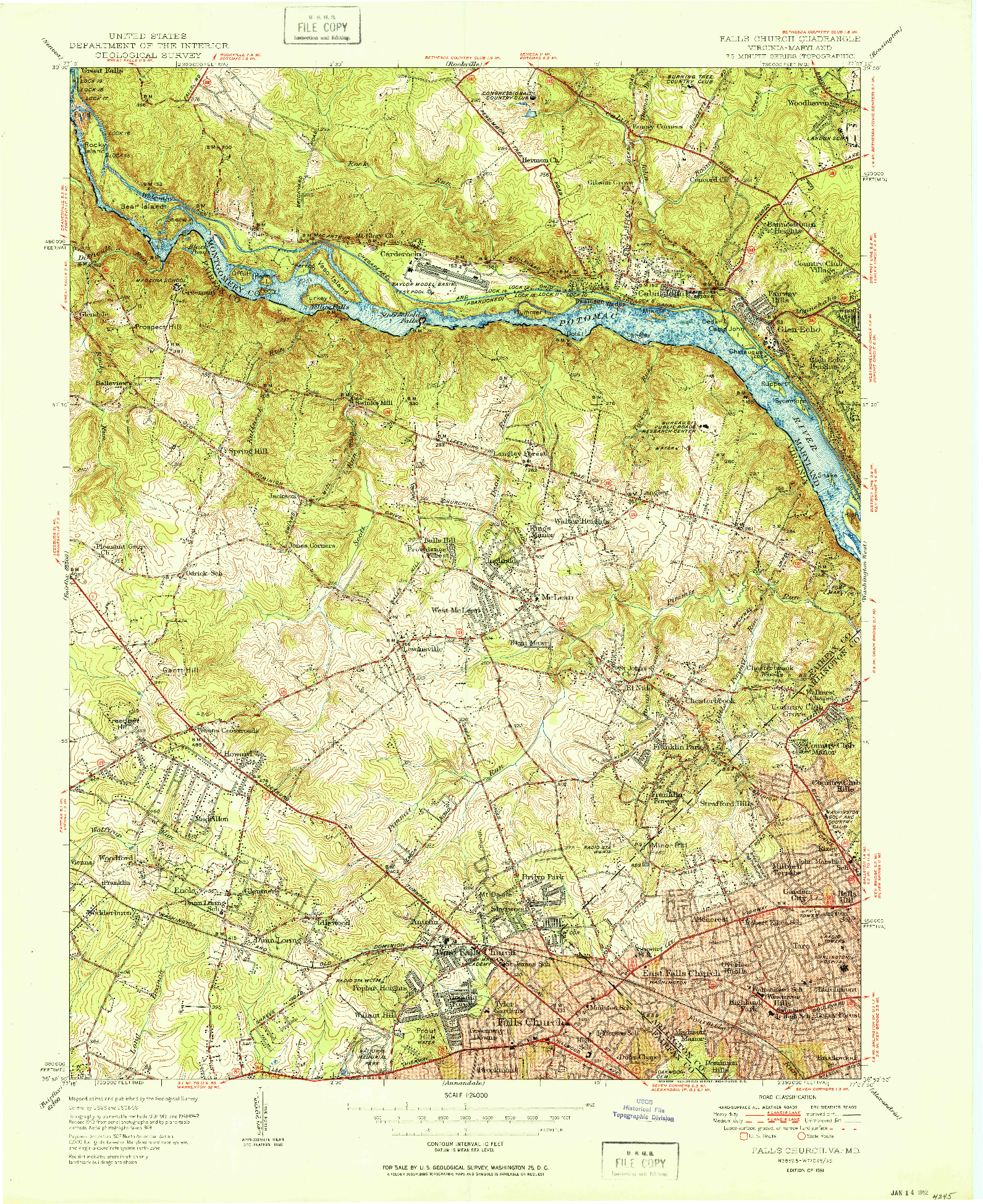 USGS 1:24000-SCALE QUADRANGLE FOR FALLS CHURCH, VA 1951