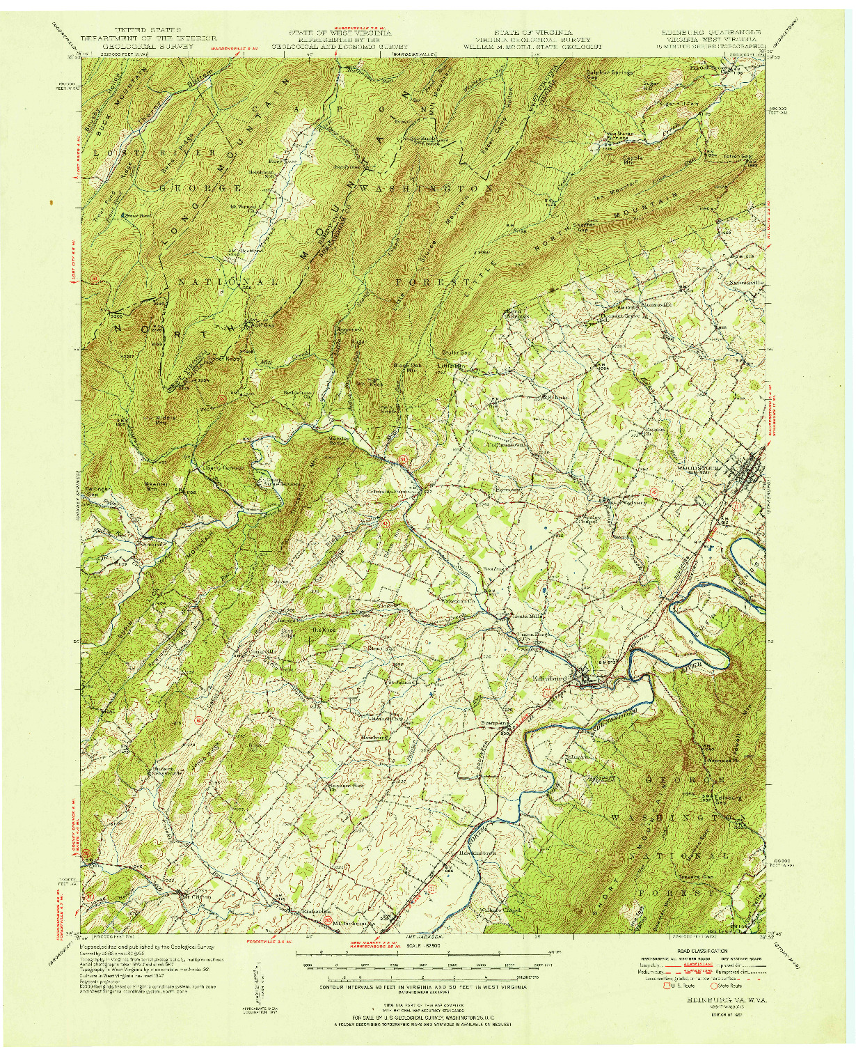 USGS 1:62500-SCALE QUADRANGLE FOR EDINBURG, VA 1951