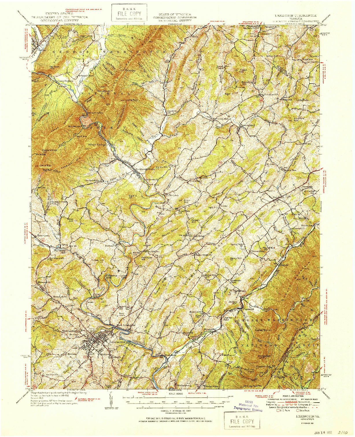 USGS 1:62500-SCALE QUADRANGLE FOR LEXINGTON, VA 1951