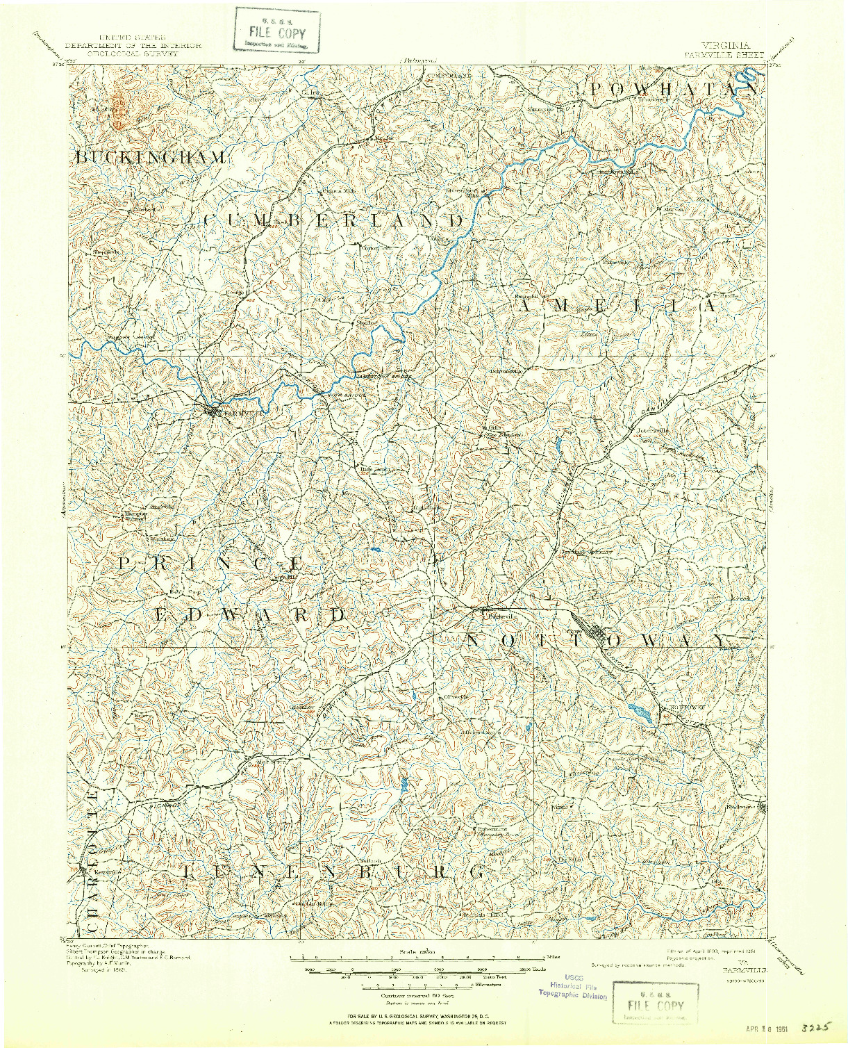 USGS 1:125000-SCALE QUADRANGLE FOR FARMVILLE, VA 1893
