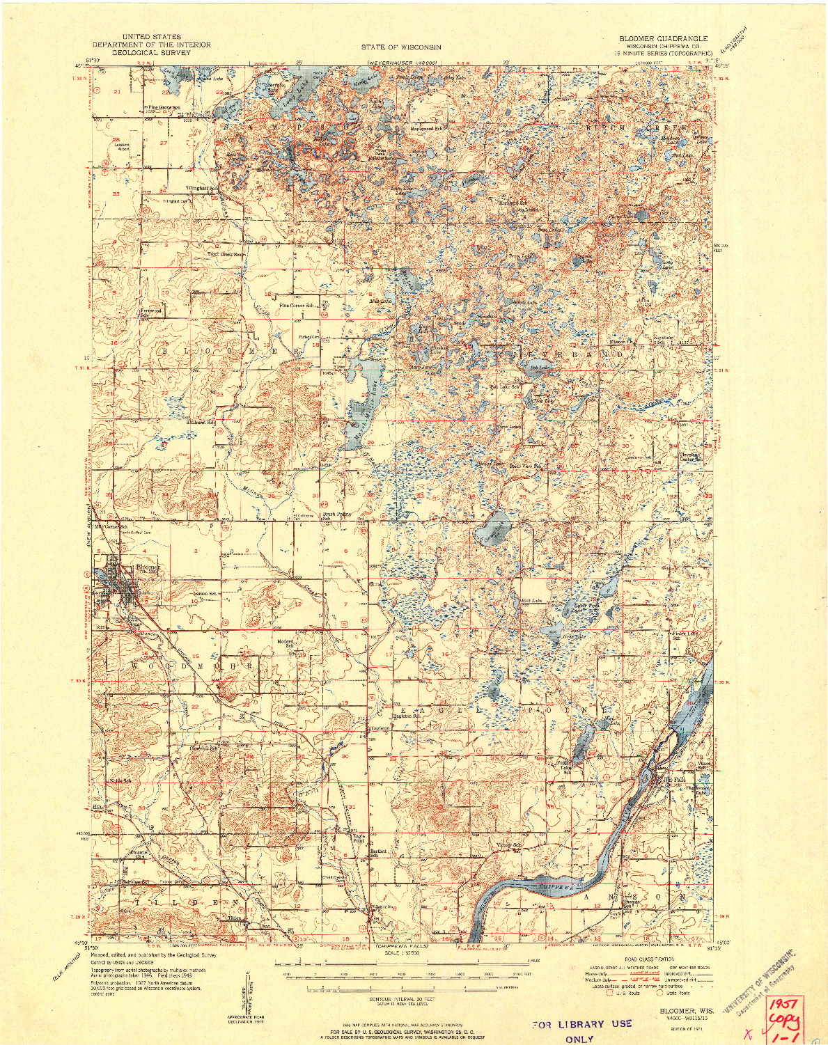 USGS 1:62500-SCALE QUADRANGLE FOR BLOOMER, WI 1951