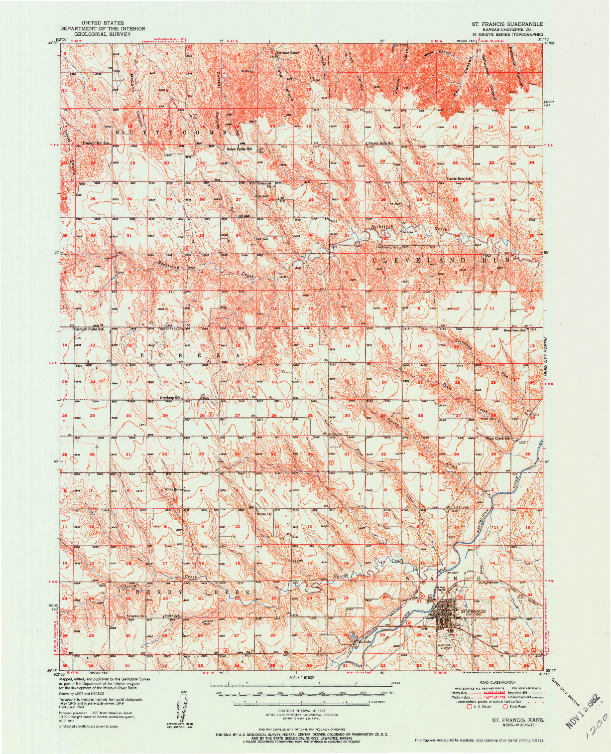 USGS 1:62500-SCALE QUADRANGLE FOR ST. FRANCIS, KS 1951