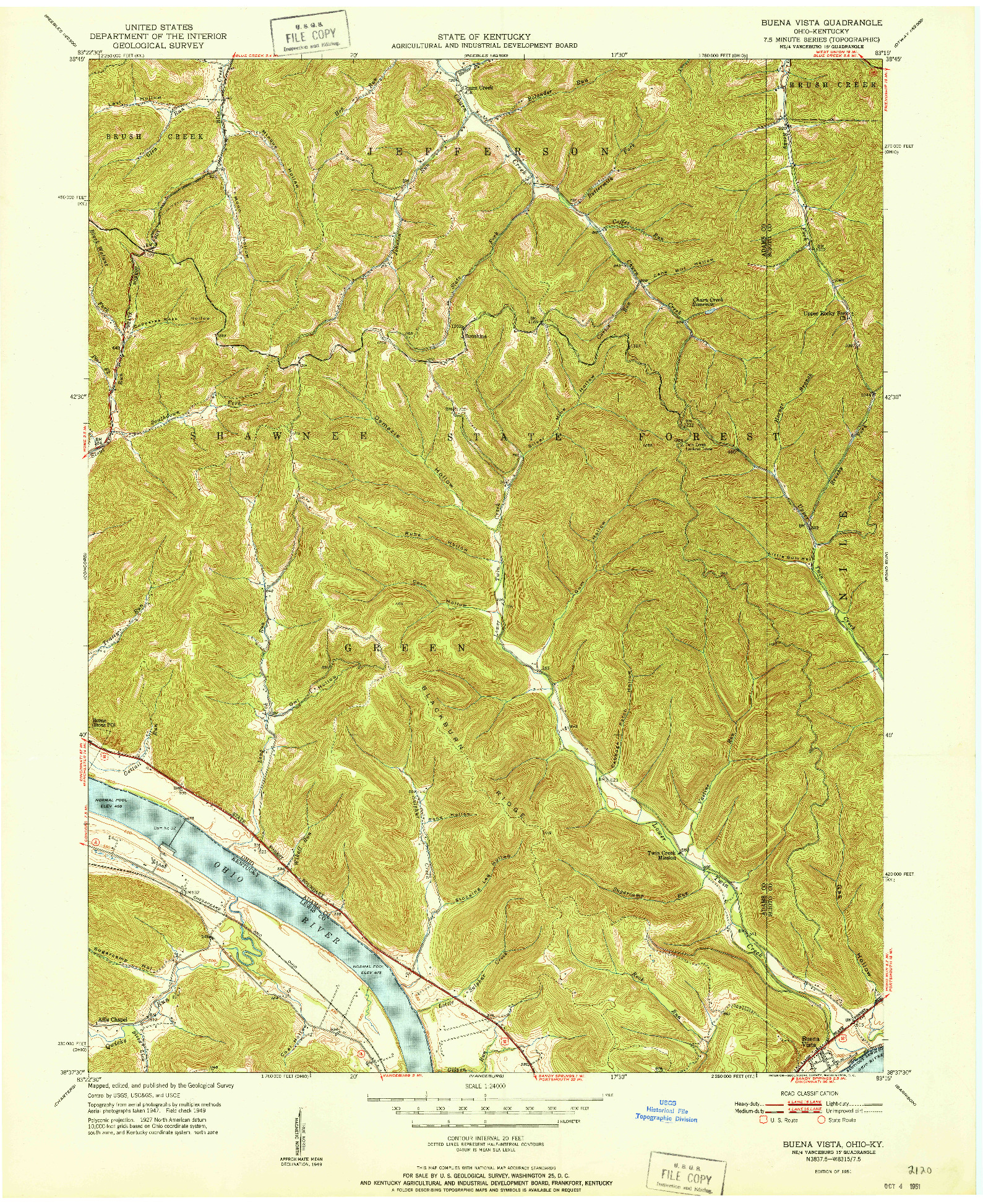 USGS 1:24000-SCALE QUADRANGLE FOR BUENA VISTA, OH 1951