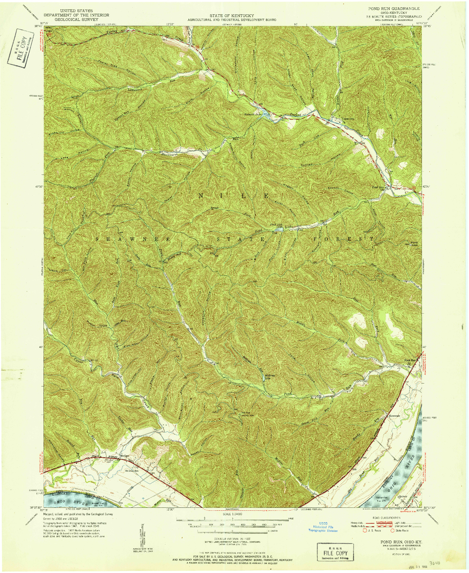 USGS 1:24000-SCALE QUADRANGLE FOR POND RUN, OH 1951