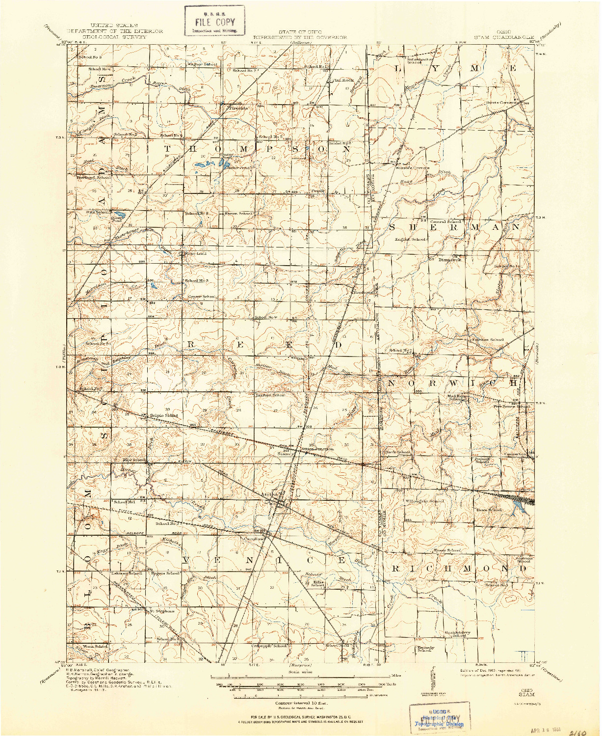 USGS 1:62500-SCALE QUADRANGLE FOR SIAM, OH 1915