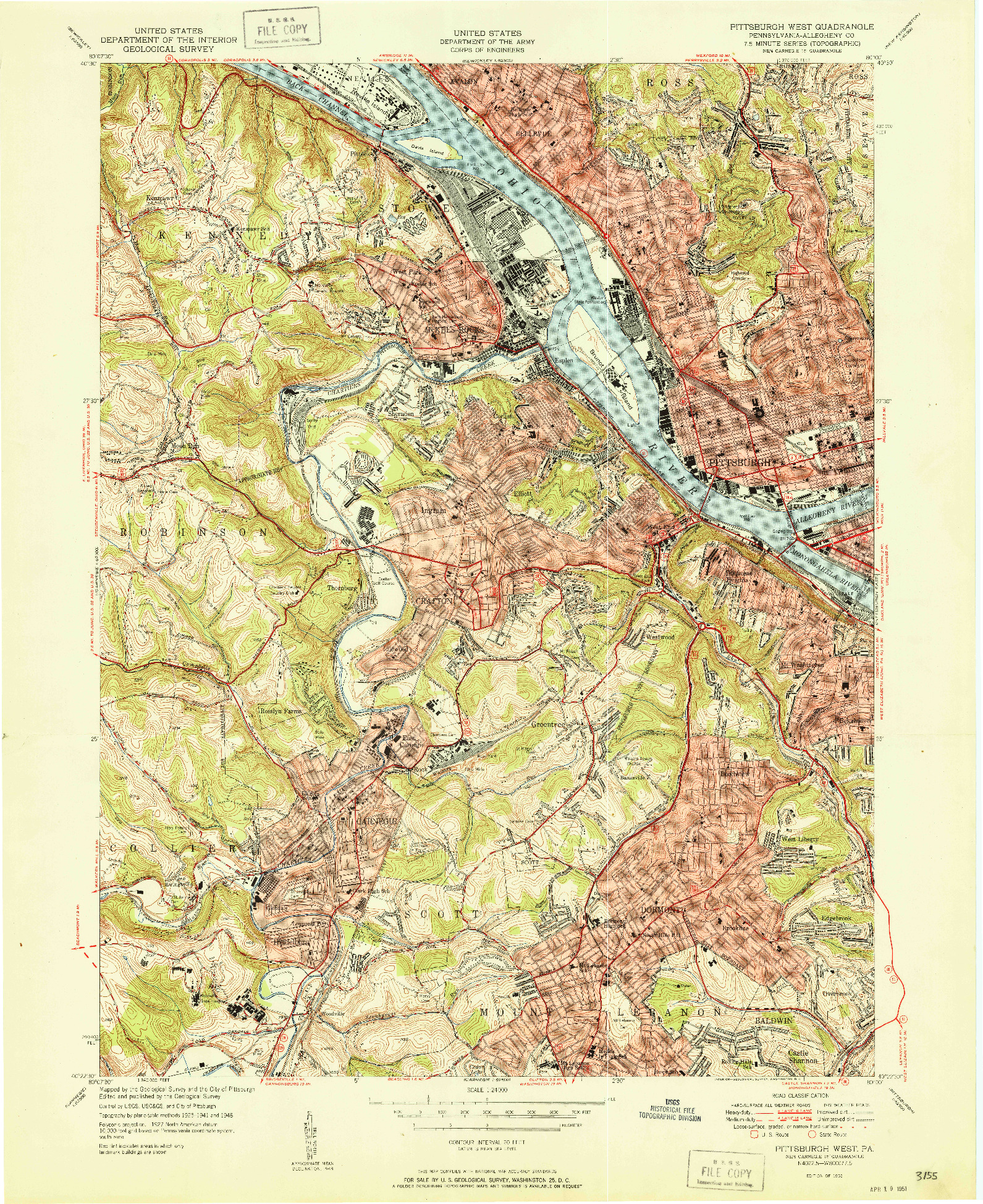 USGS 1:24000-SCALE QUADRANGLE FOR PITTSBURGH WEST, PA 1951