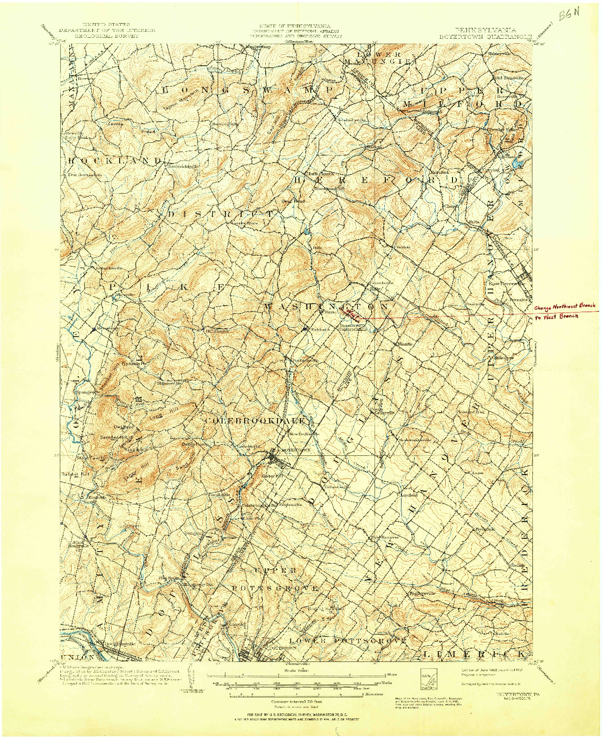 USGS 1:62500-SCALE QUADRANGLE FOR BOYERTOWN, PA 1902