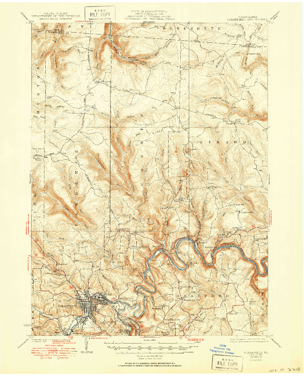 USGS 1:62500-SCALE QUADRANGLE FOR CLEARFIELD, PA 1932