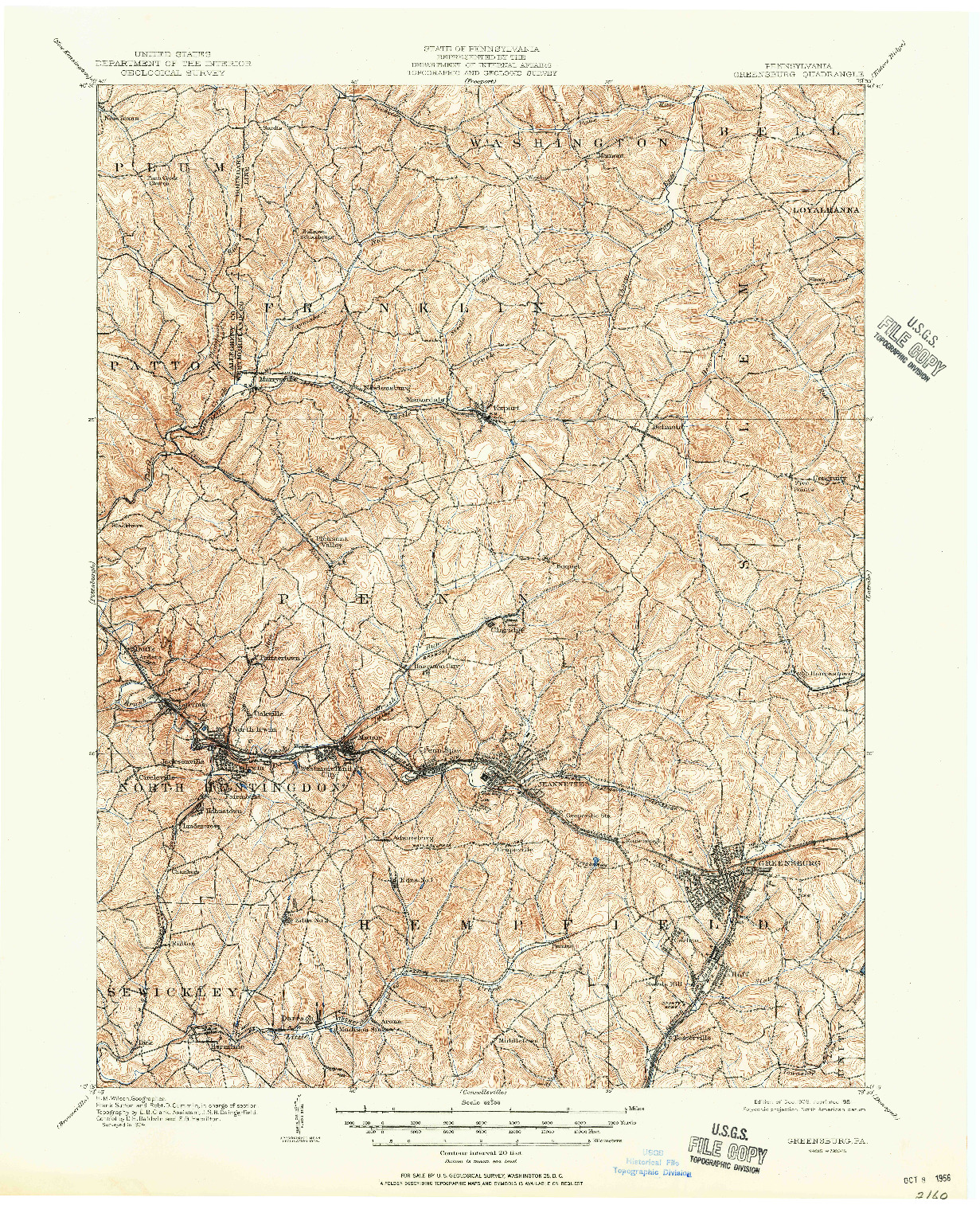 USGS 1:62500-SCALE QUADRANGLE FOR GREENSBURG, PA 1906