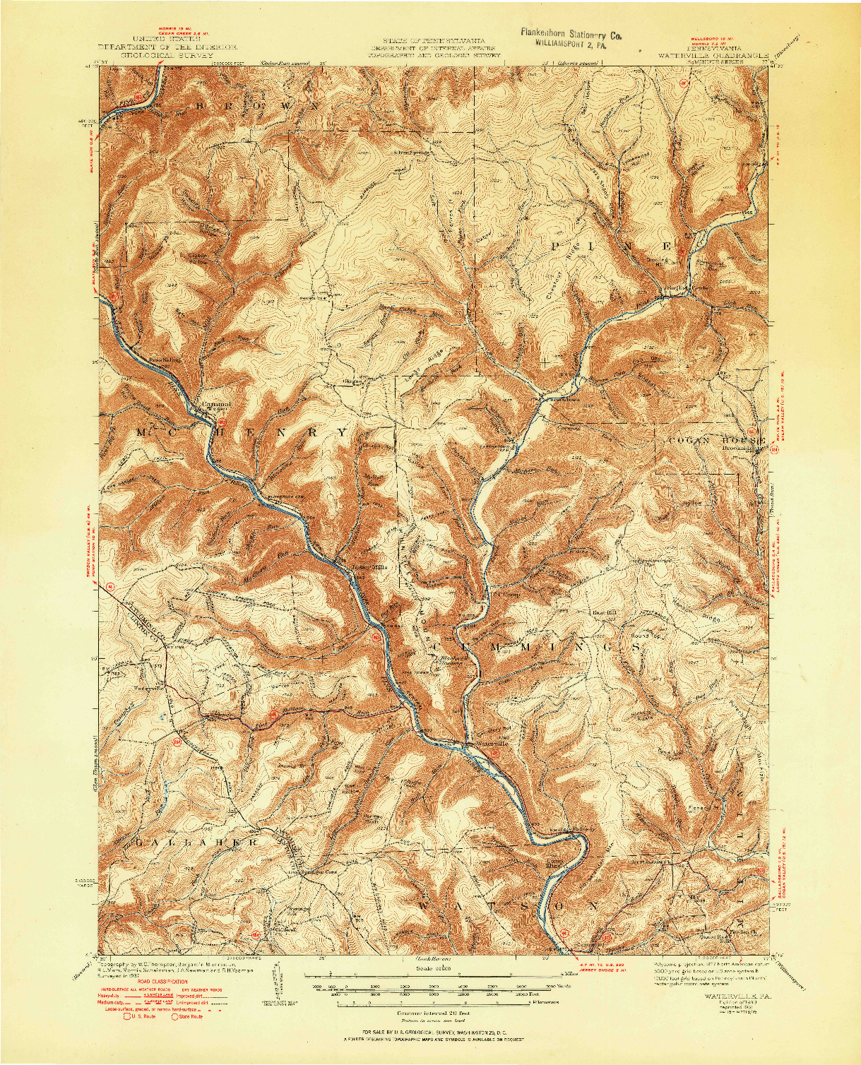 USGS 1:62500-SCALE QUADRANGLE FOR WATERVILLE, PA 1943