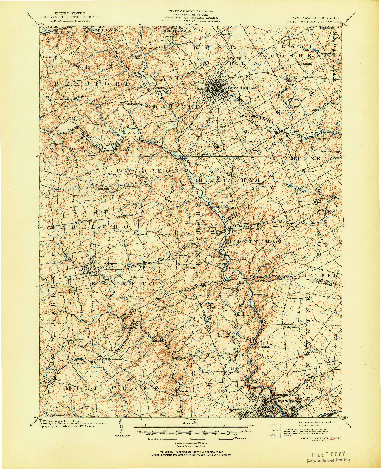 USGS 1:62500-SCALE QUADRANGLE FOR WEST CHESTER, PA 1904