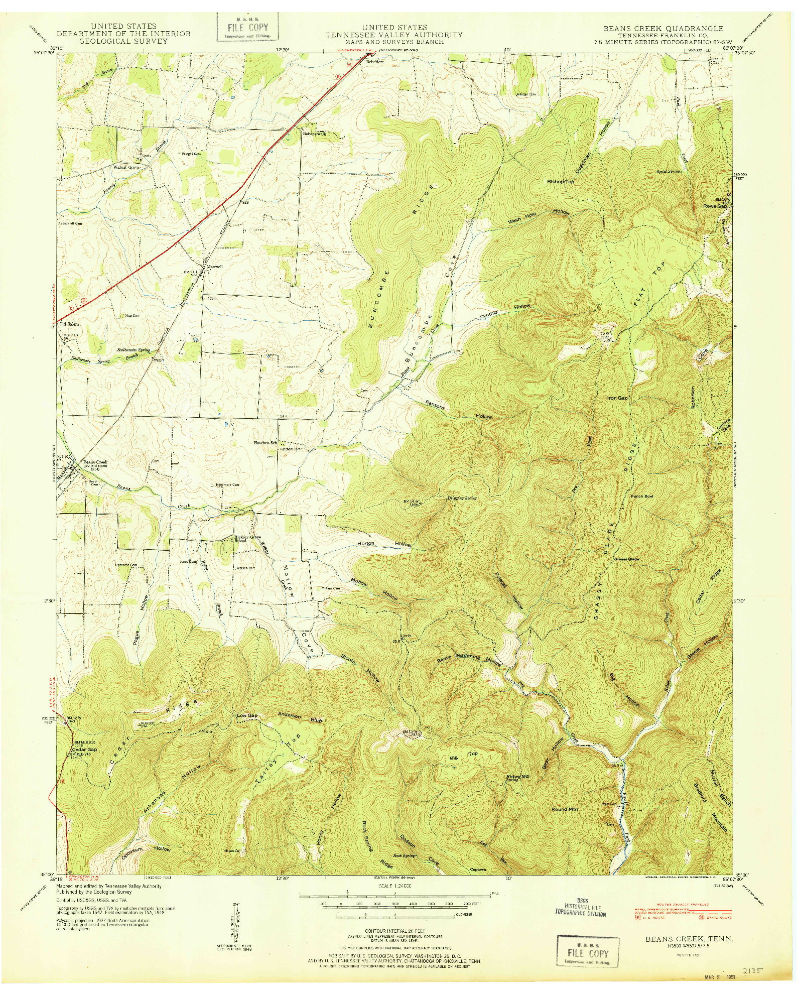 USGS 1:24000-SCALE QUADRANGLE FOR BEANS CREEK, TN 1951