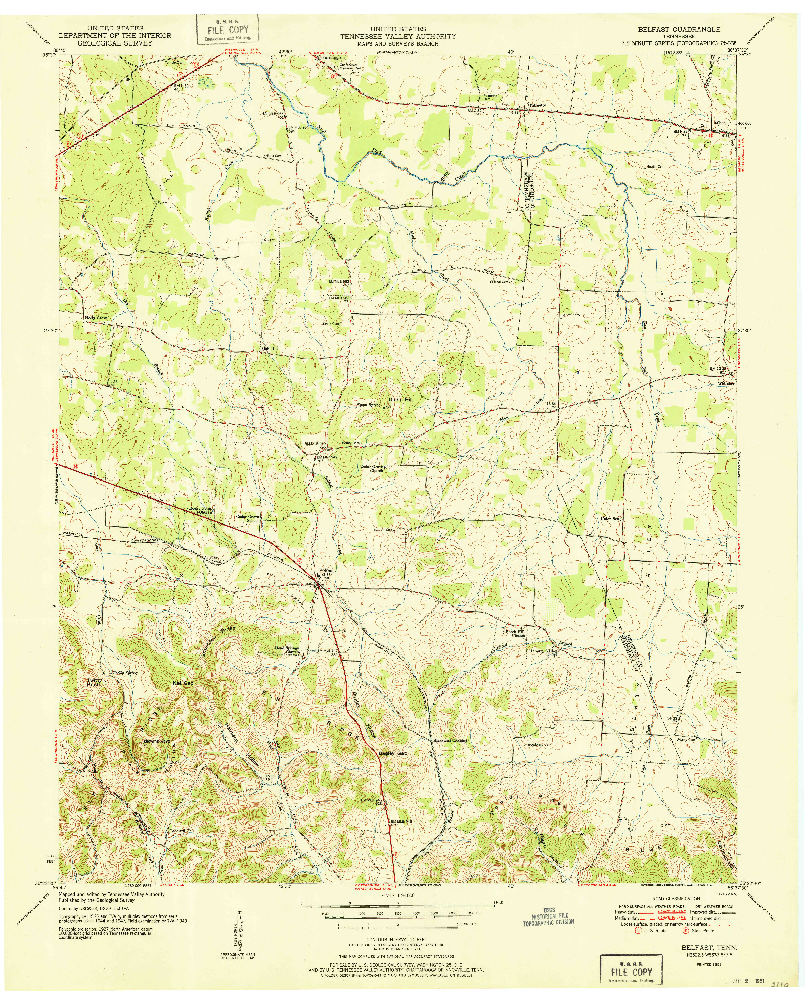 USGS 1:24000-SCALE QUADRANGLE FOR BELFAST, TN 1951