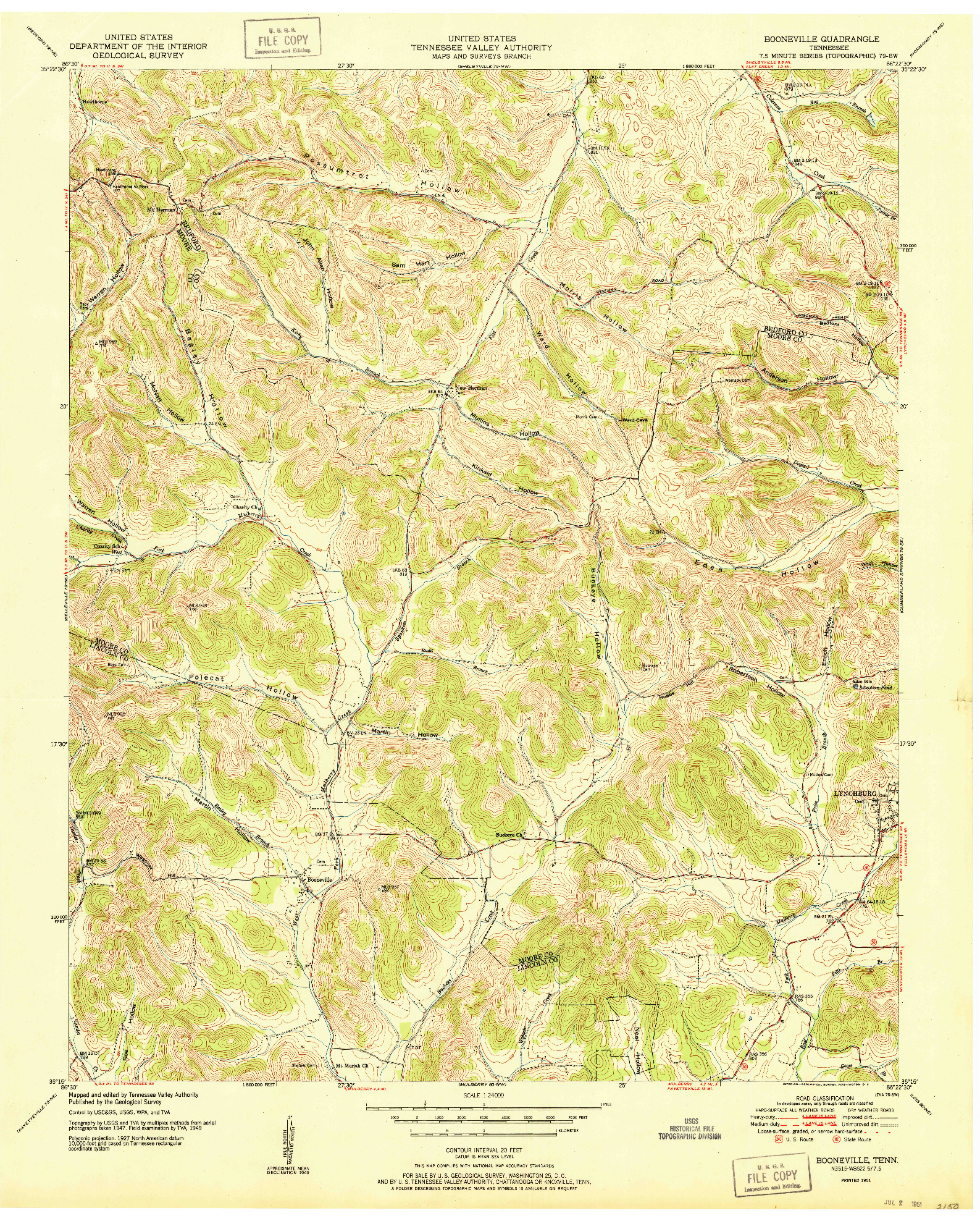 USGS 1:24000-SCALE QUADRANGLE FOR BOONEVILLE, TN 1951