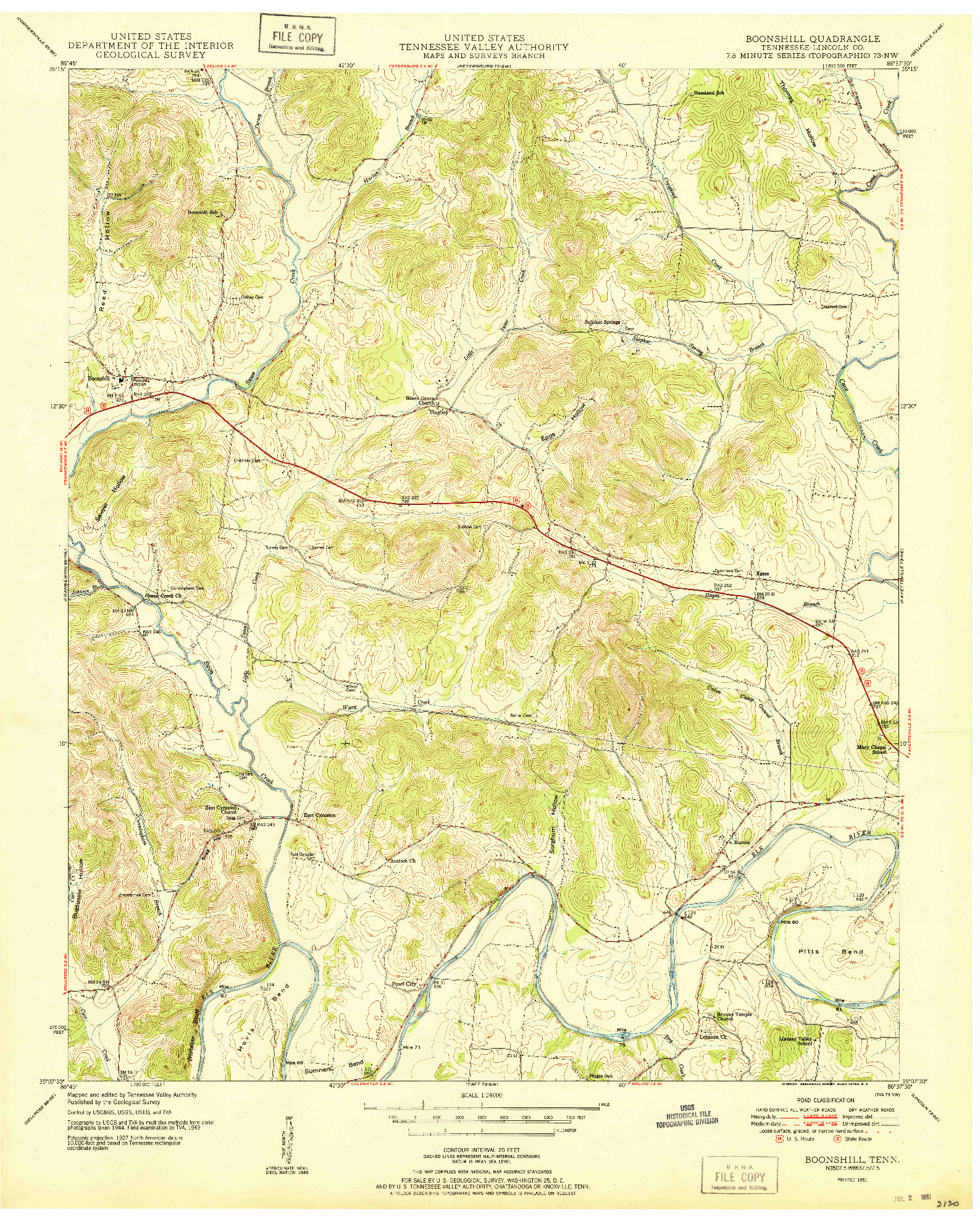 USGS 1:24000-SCALE QUADRANGLE FOR BOONSHILL, TN 1951