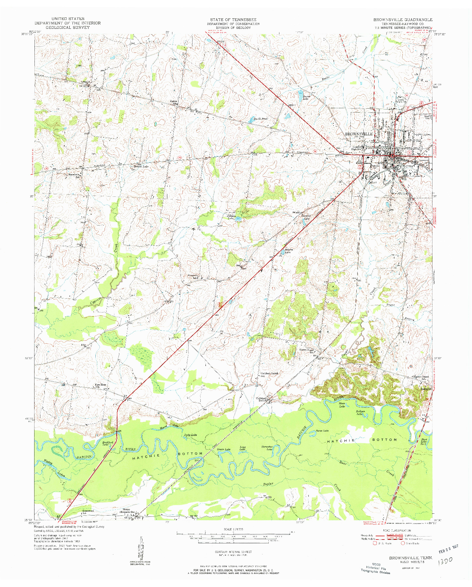 USGS 1:24000-SCALE QUADRANGLE FOR BROWNSVILLE, TN 1951