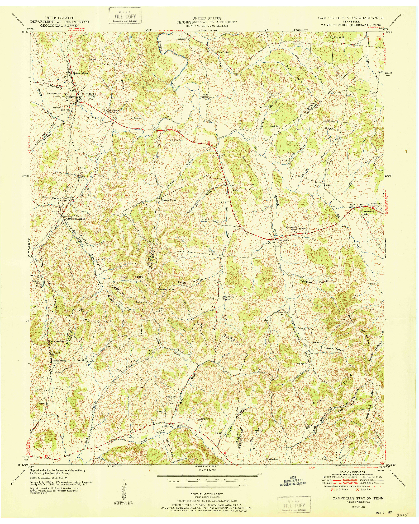USGS 1:24000-SCALE QUADRANGLE FOR CAMPBELLS STATION, TN 1951