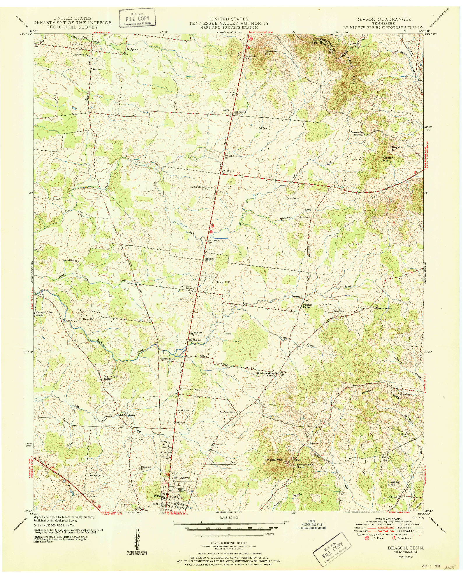 USGS 1:24000-SCALE QUADRANGLE FOR DEASON, TN 1951
