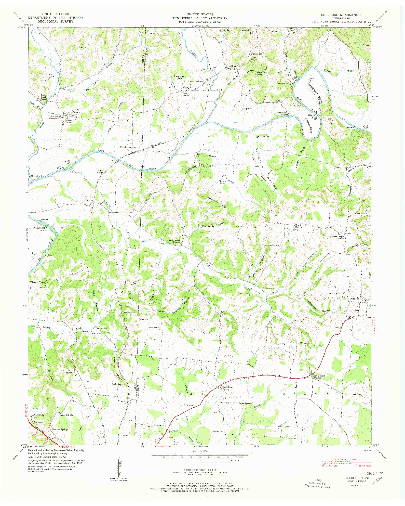 USGS 1:24000-SCALE QUADRANGLE FOR DELLROSE, TN 1951