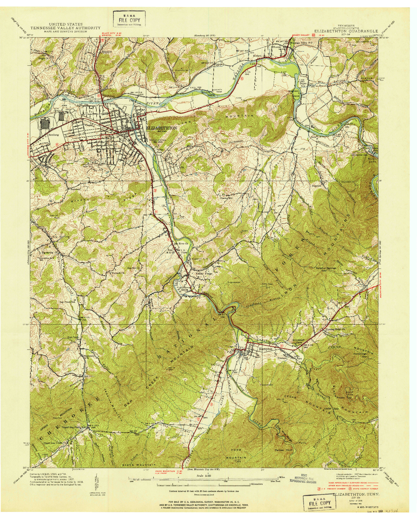 USGS 1:24000-SCALE QUADRANGLE FOR ELIZABETHTON, TN 1938