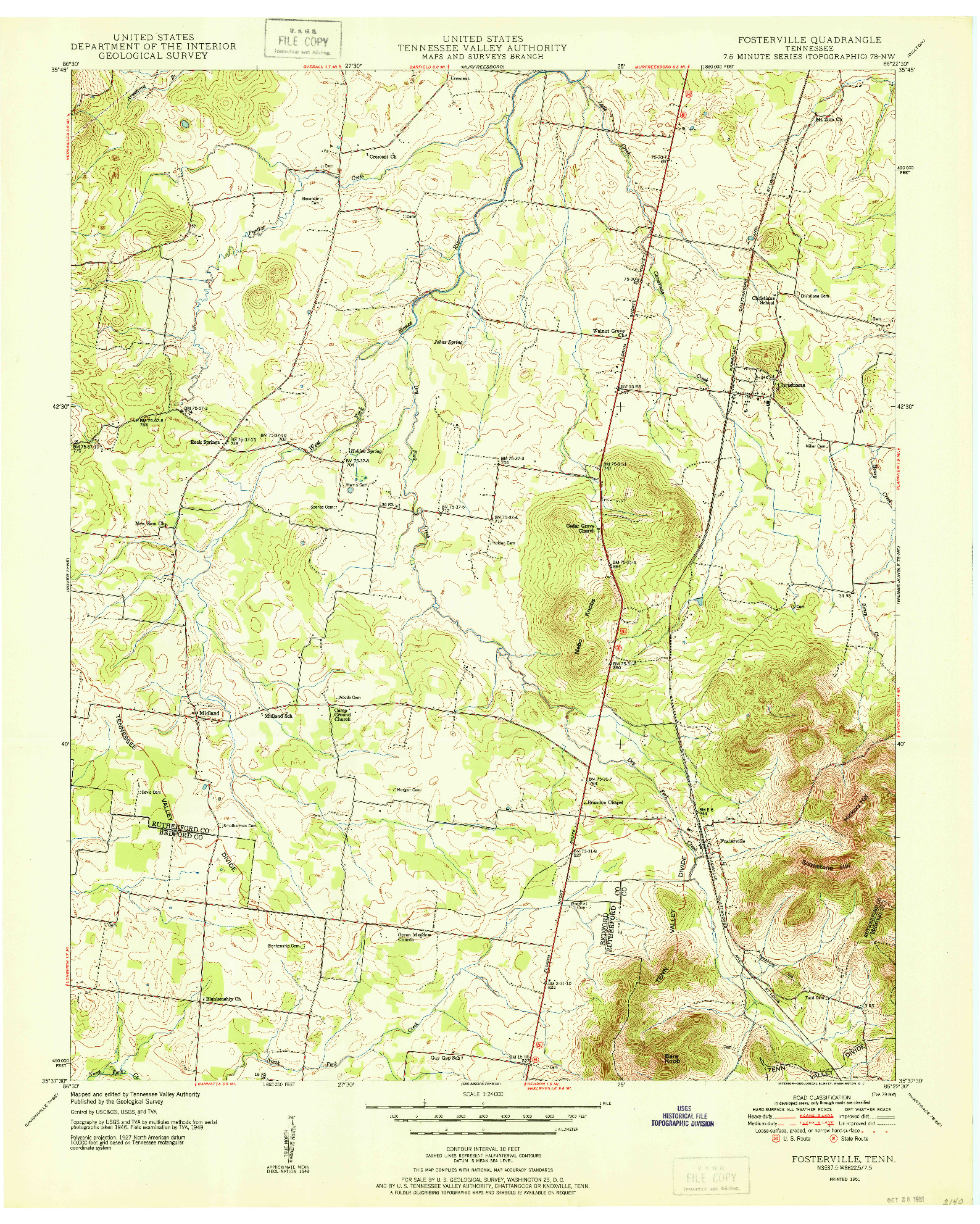 USGS 1:24000-SCALE QUADRANGLE FOR FOSTERVILLE, TN 1951
